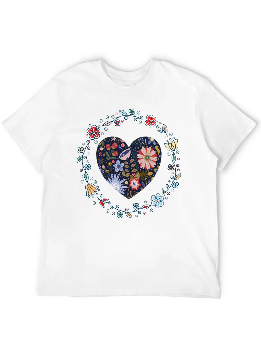 Floral Heart Graphic Tee - Black Cotton T-Shirt