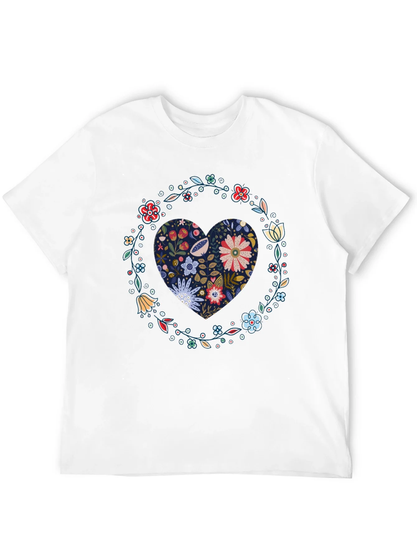 Floral Heart Graphic Tee - Black Cotton T-Shirt