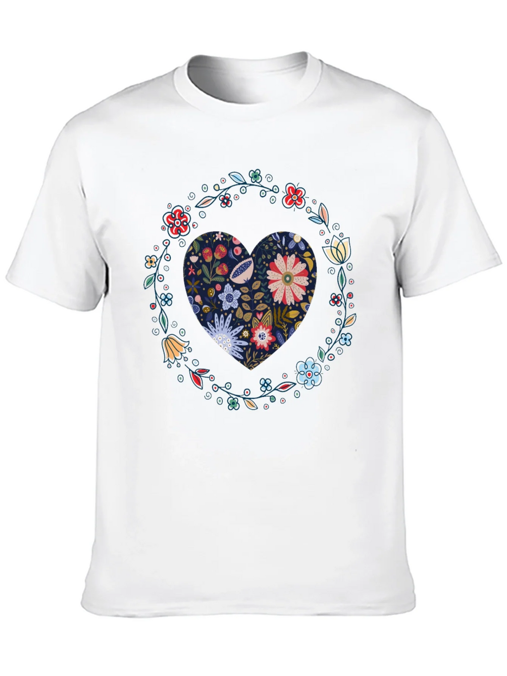 Floral Heart Graphic Tee - Black Cotton T-Shirt