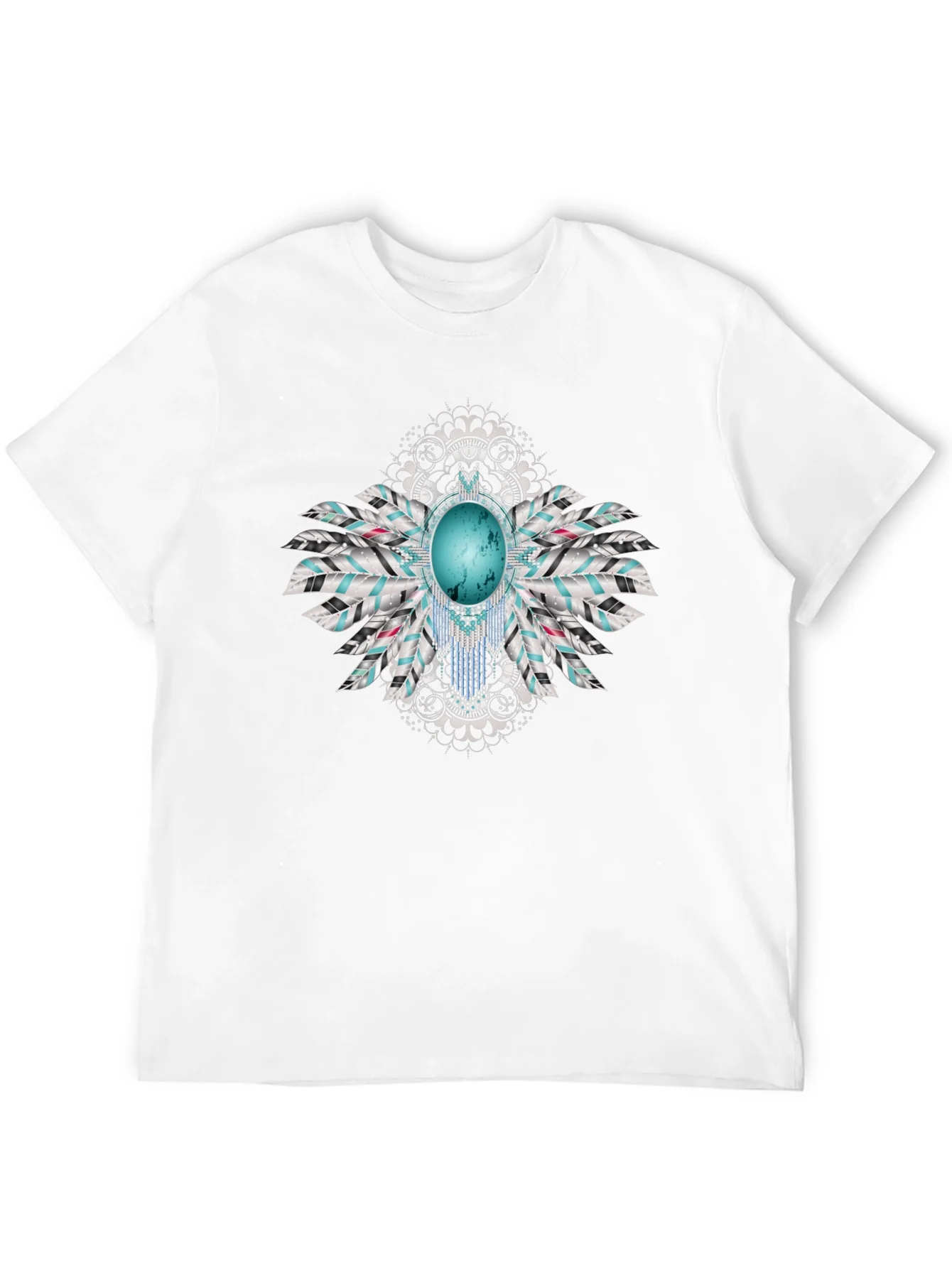 Turquoise Feather Graphic Black T-Shirt