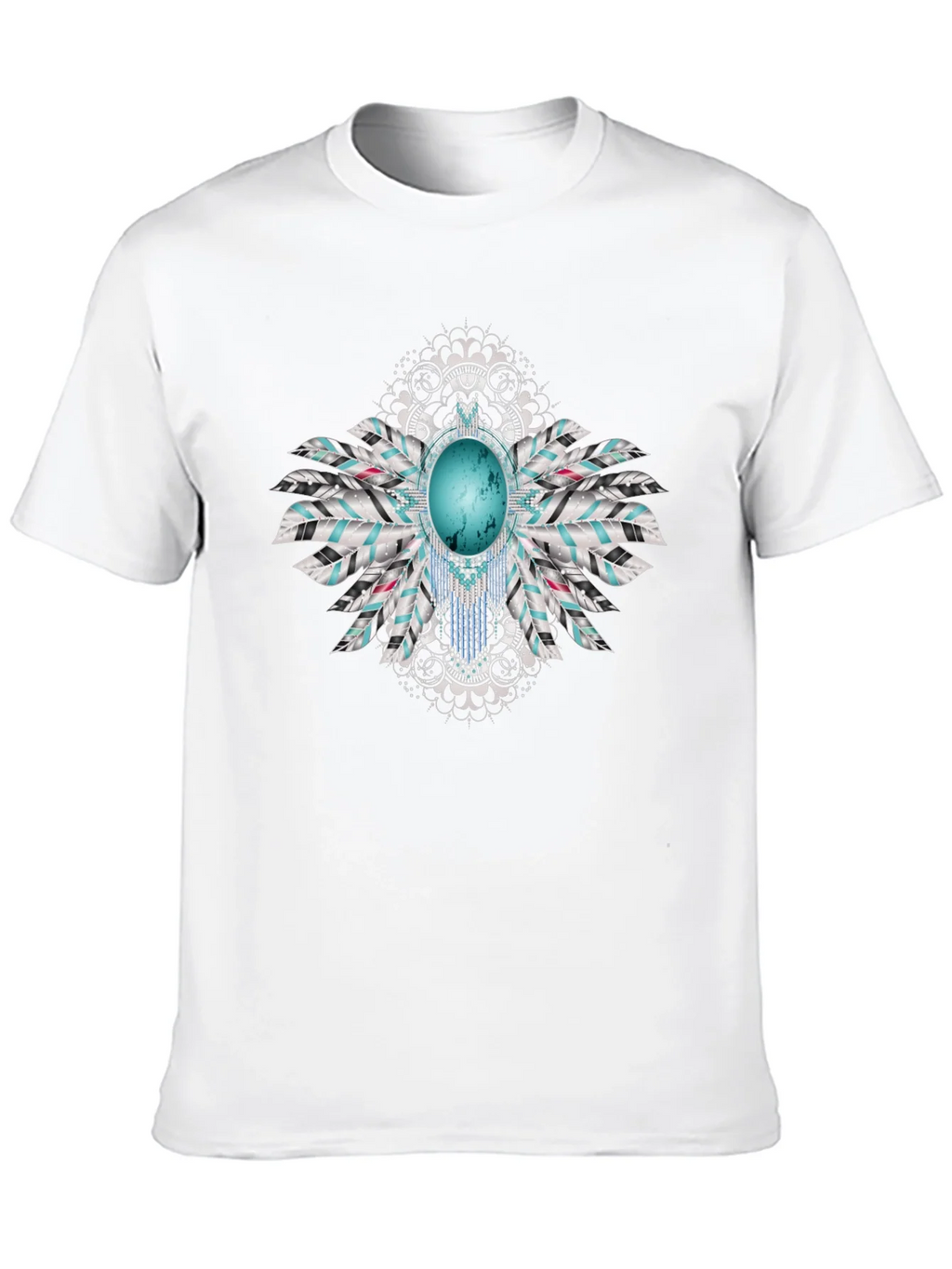 Turquoise Feather Graphic Black T-Shirt
