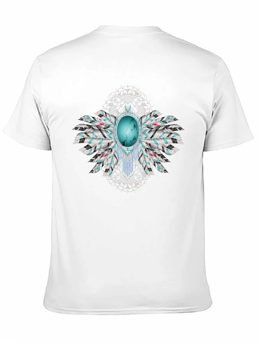 Turquoise Feather Graphic Black T-Shirt