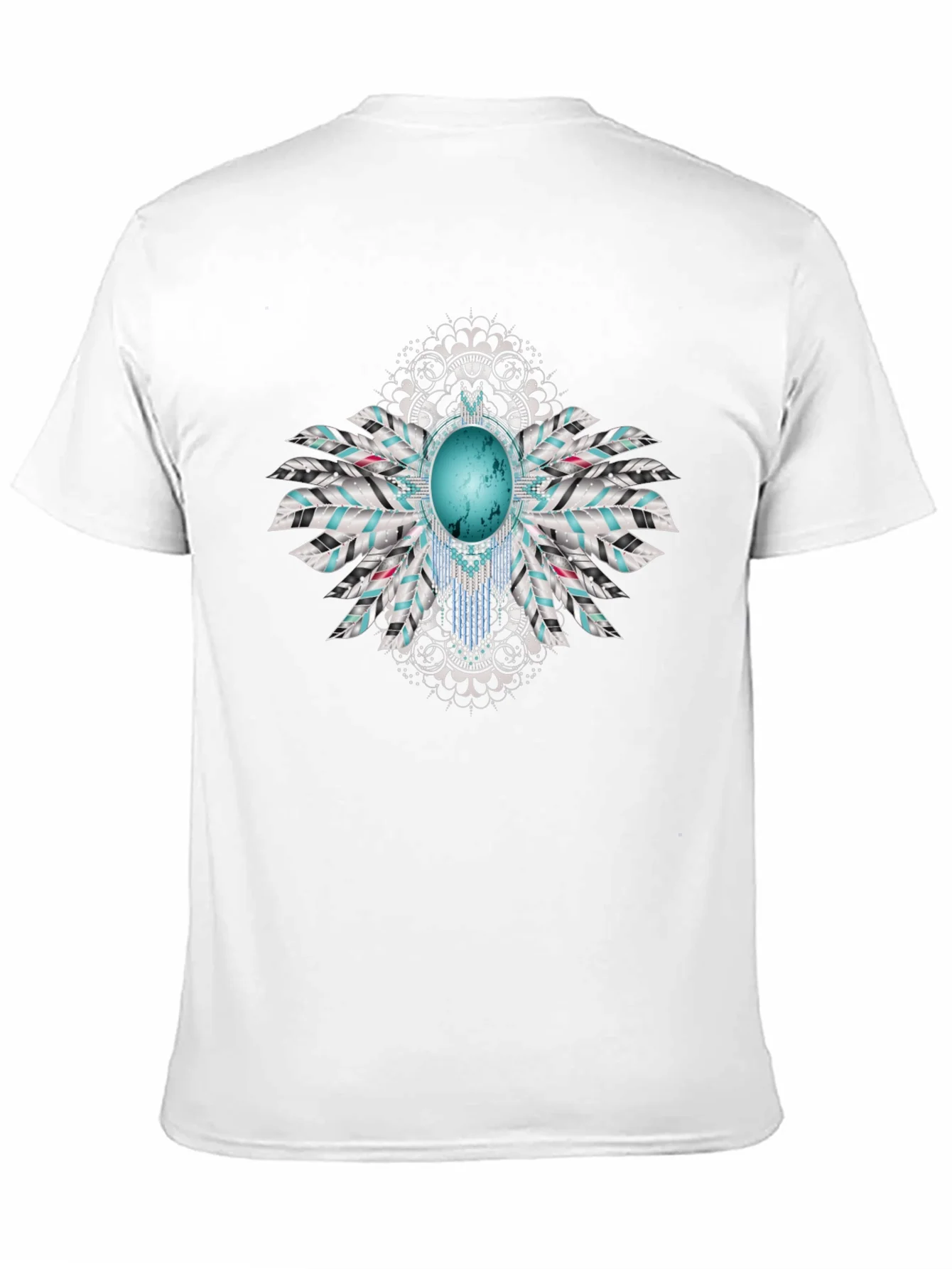 Turquoise Feather Graphic Black T-Shirt