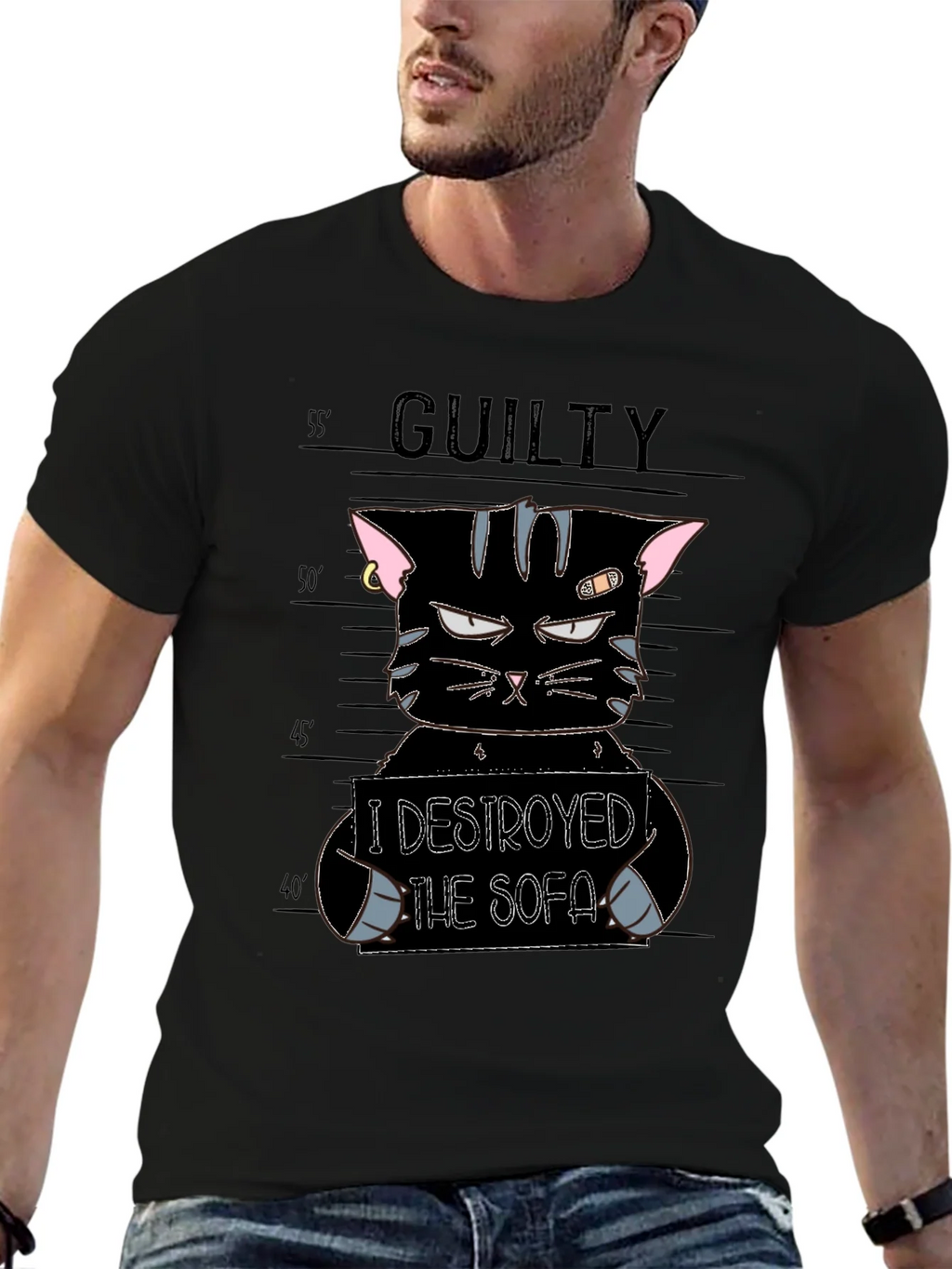 Guilty Cat Mugshot T-Shirt - I Destroyed The Sofa