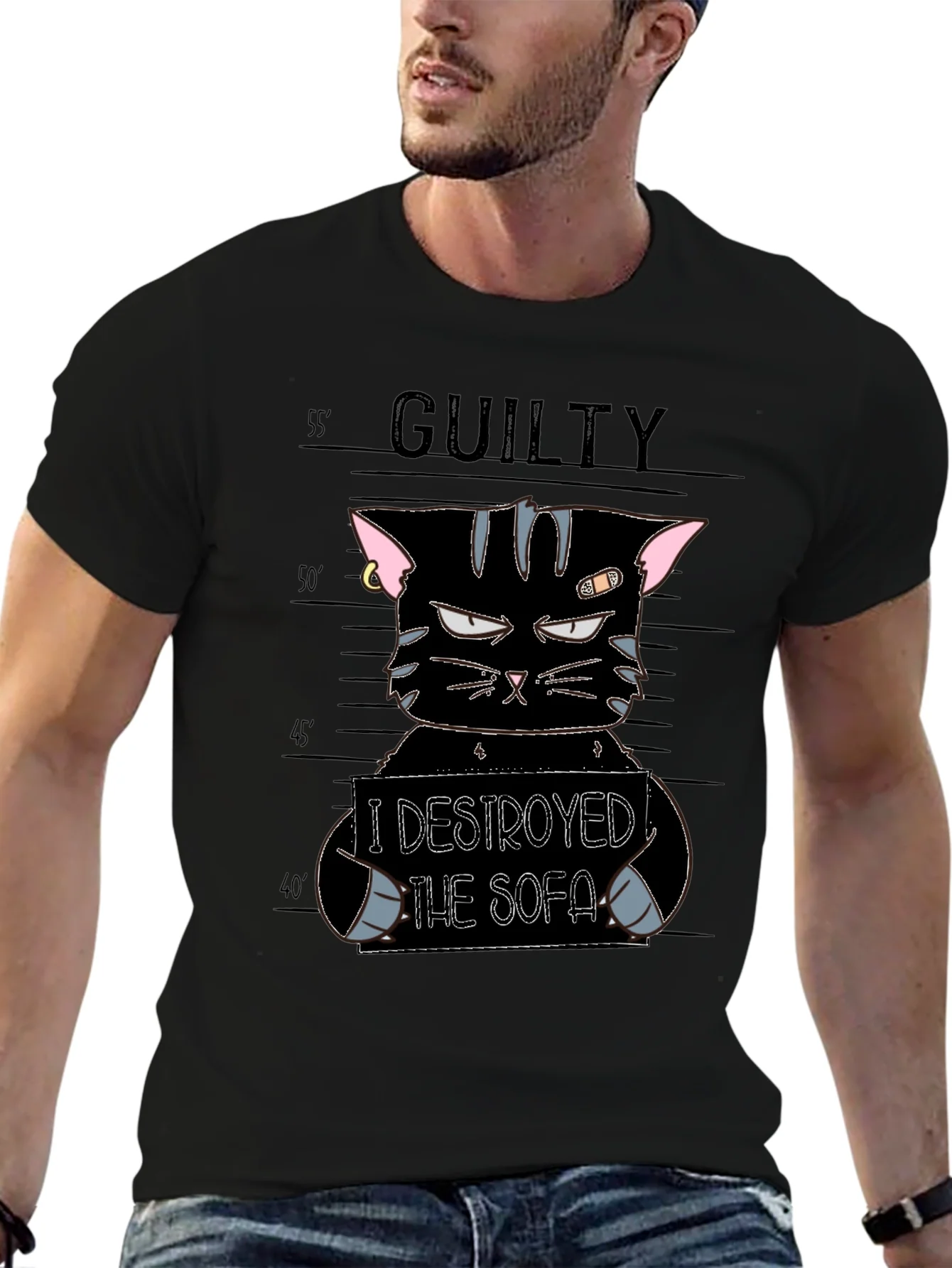 Guilty Cat Mugshot T-Shirt - I Destroyed The Sofa