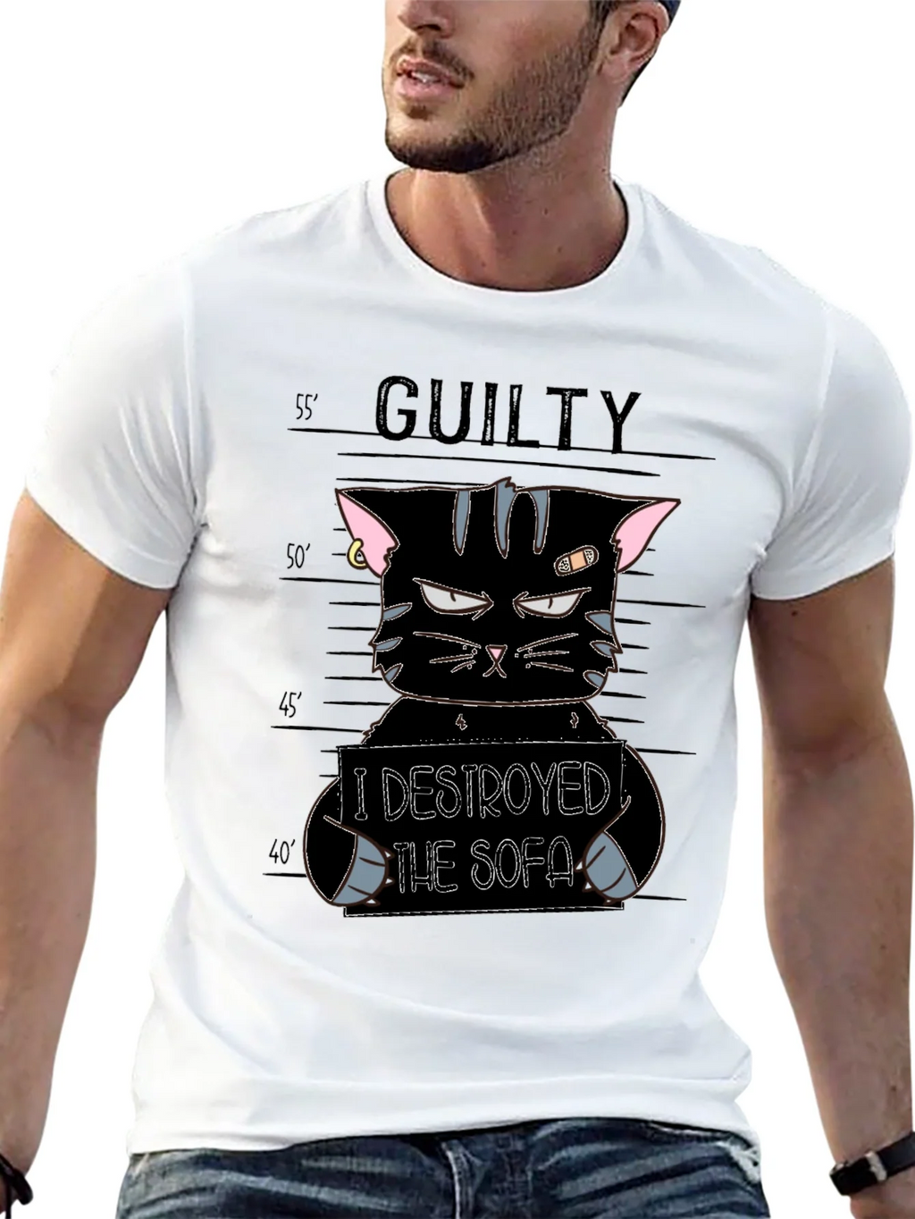Guilty Cat Mugshot T-Shirt - I Destroyed The Sofa