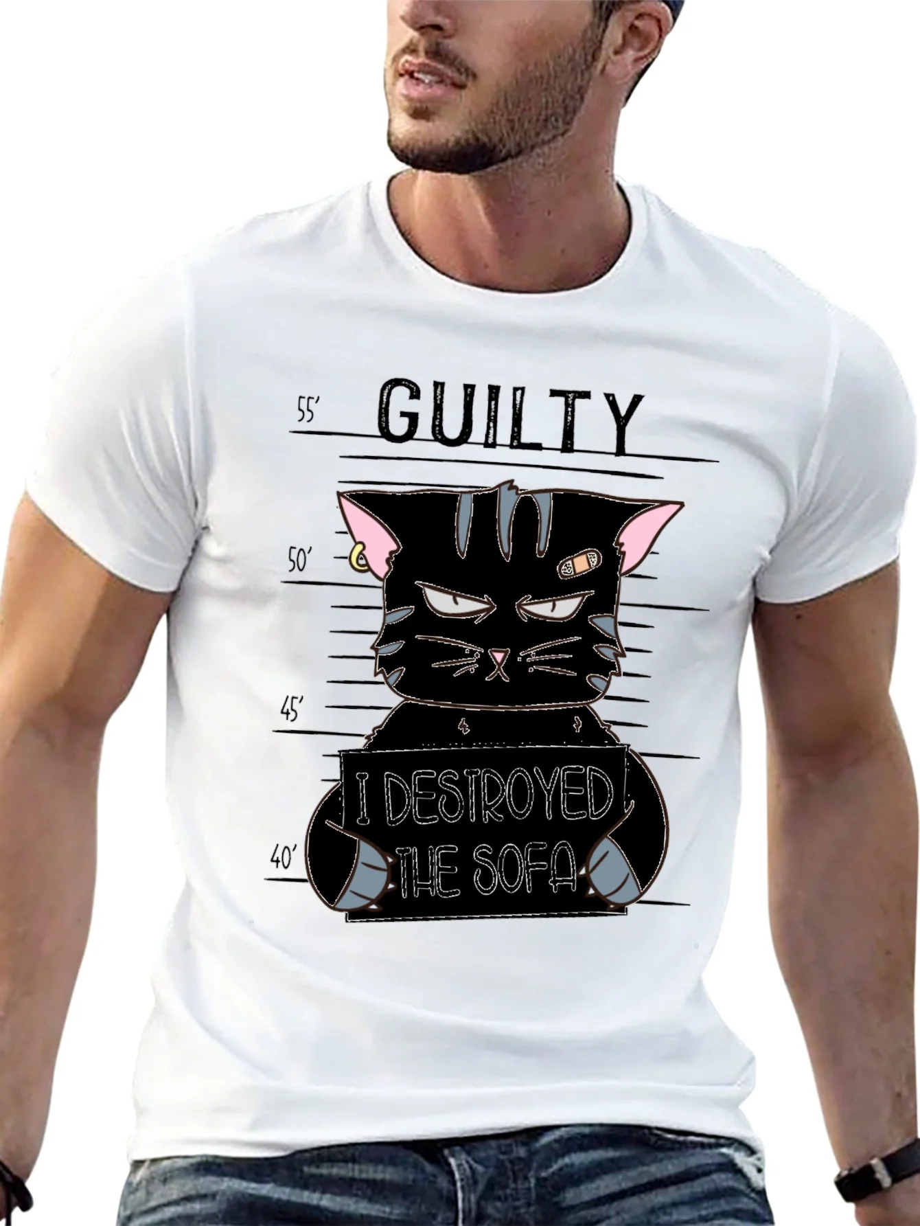 Guilty Cat Mugshot T-Shirt - I Destroyed The Sofa