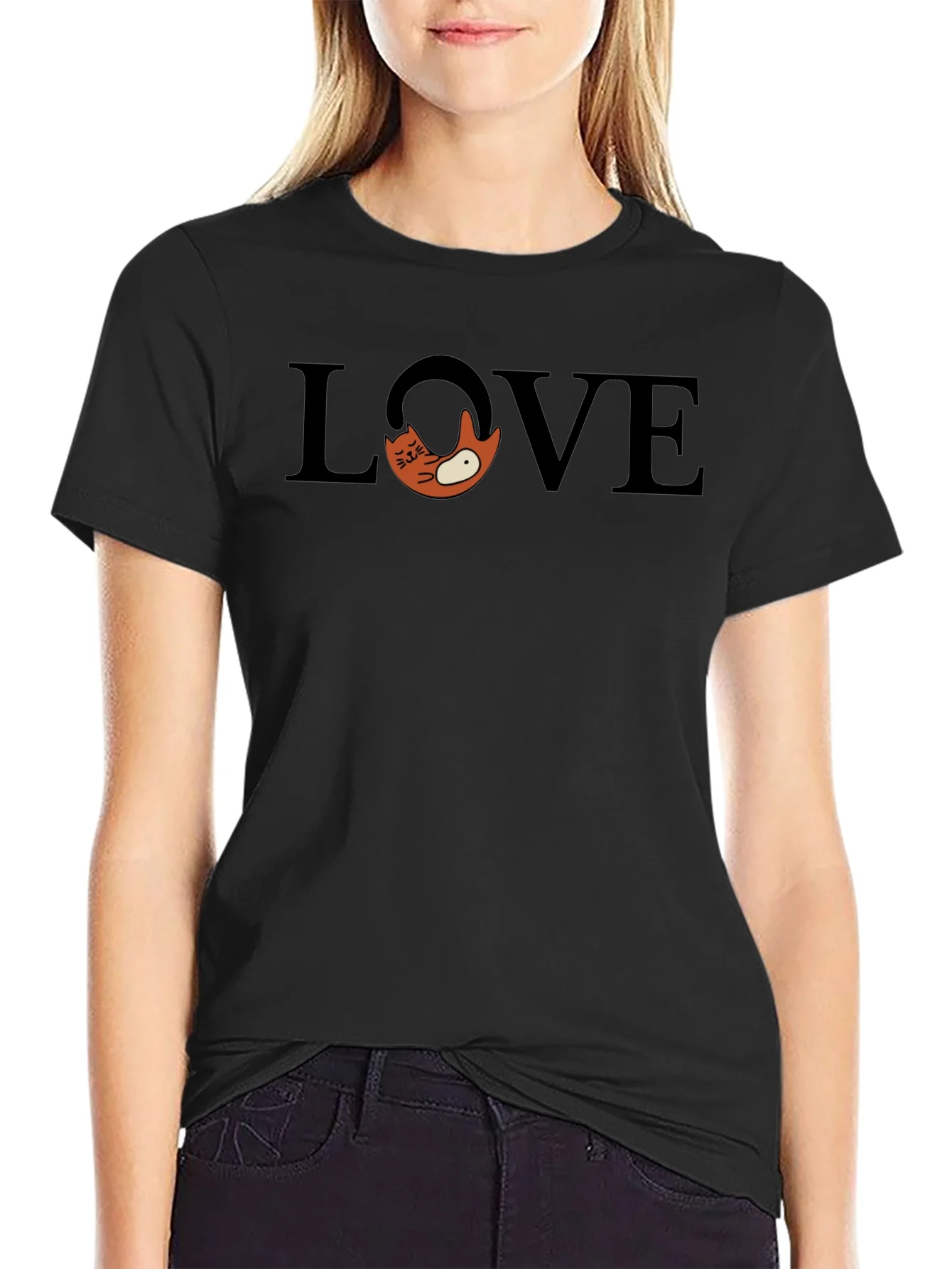 Love Cat Graphic Tee - Stylish Black Cotton T-Shirt