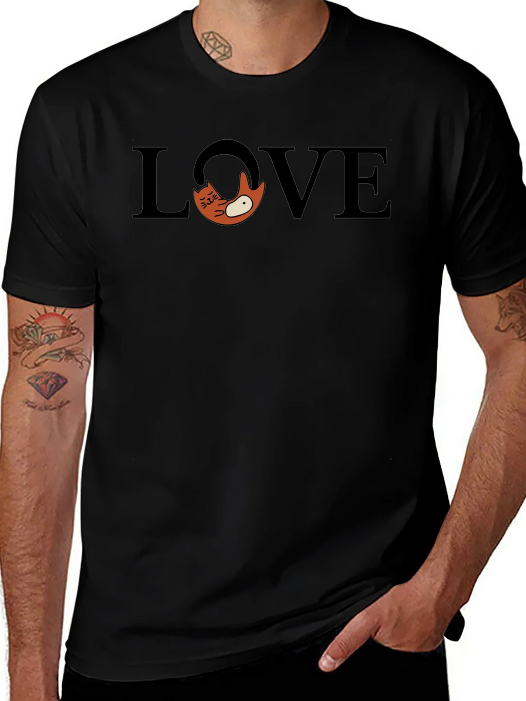 Love Cat Graphic Tee - Stylish Black Cotton T-Shirt