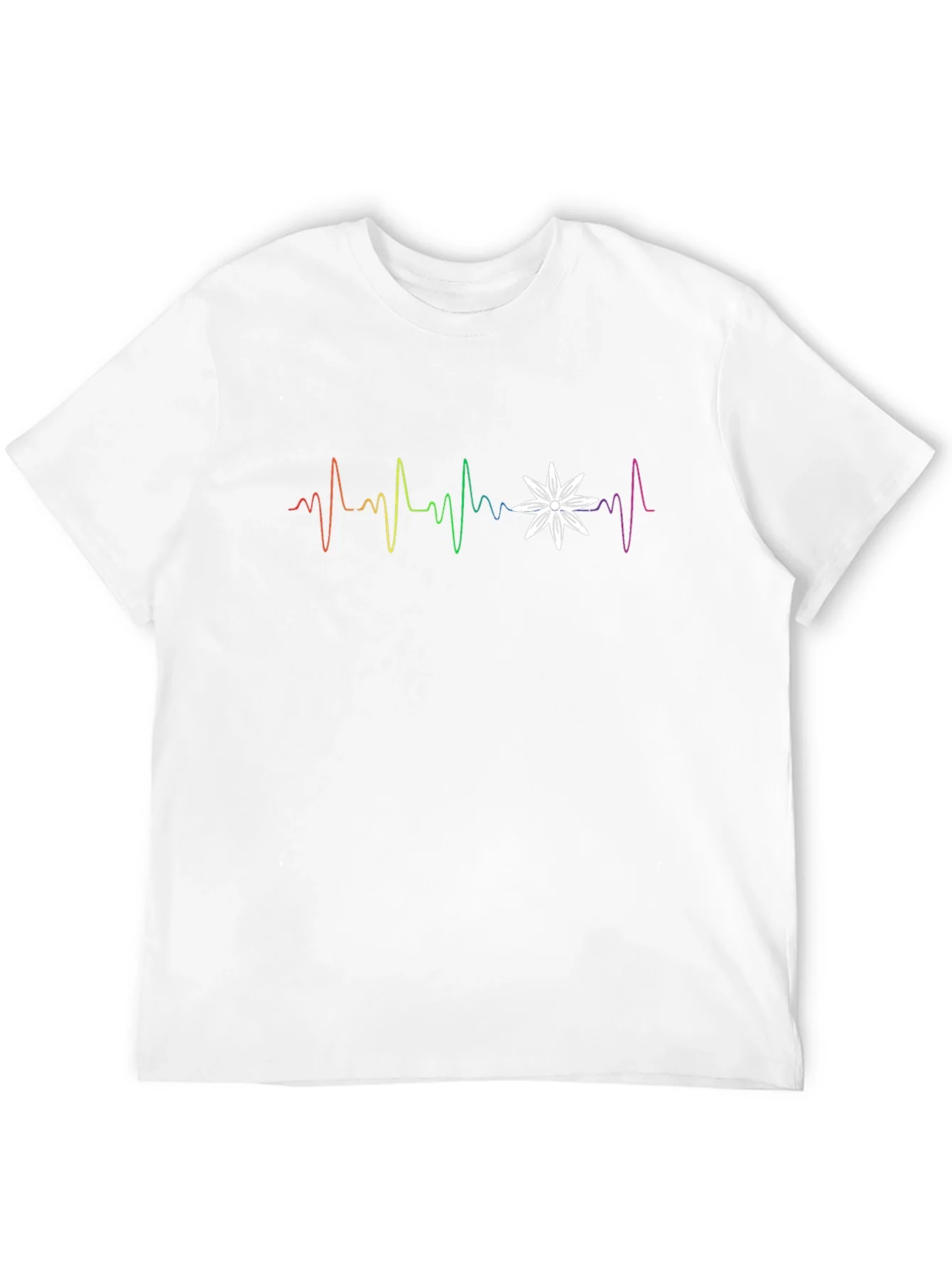 Rainbow Heartbeat Flower Graphic T-Shirt
