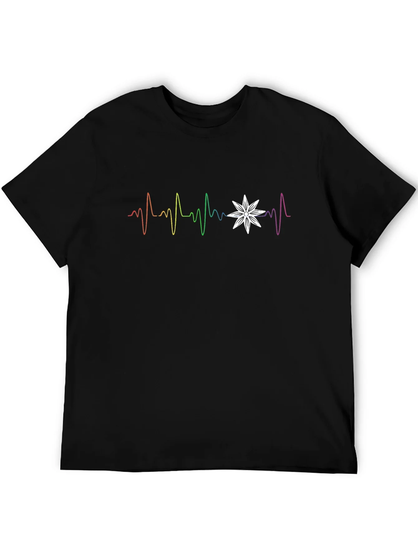 Rainbow Heartbeat Flower Graphic T-Shirt