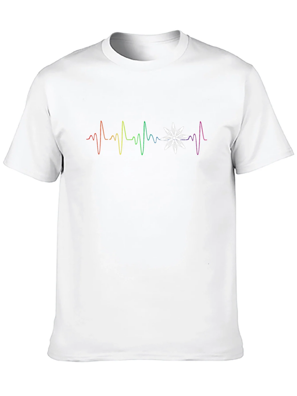Rainbow Heartbeat Flower Graphic T-Shirt
