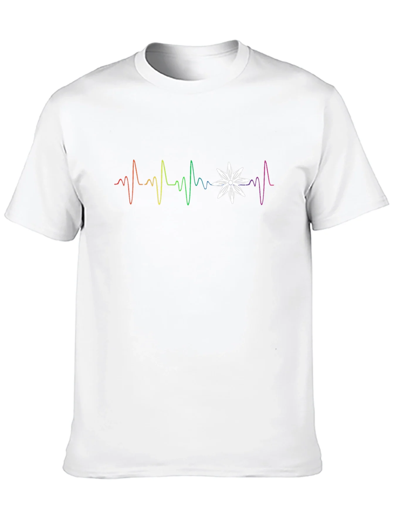 Rainbow Heartbeat Flower Graphic T-Shirt