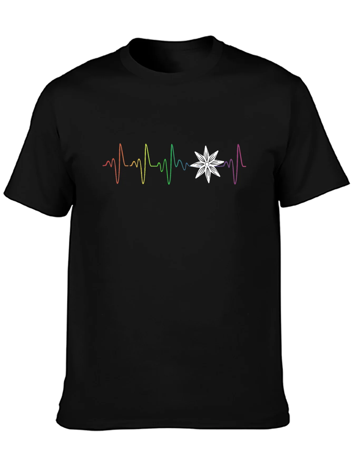 Rainbow Heartbeat Flower Graphic T-Shirt