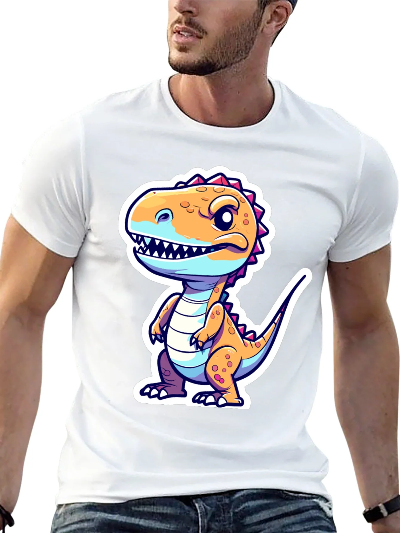 Cartoon Dinosaur Graphic Tee - Black