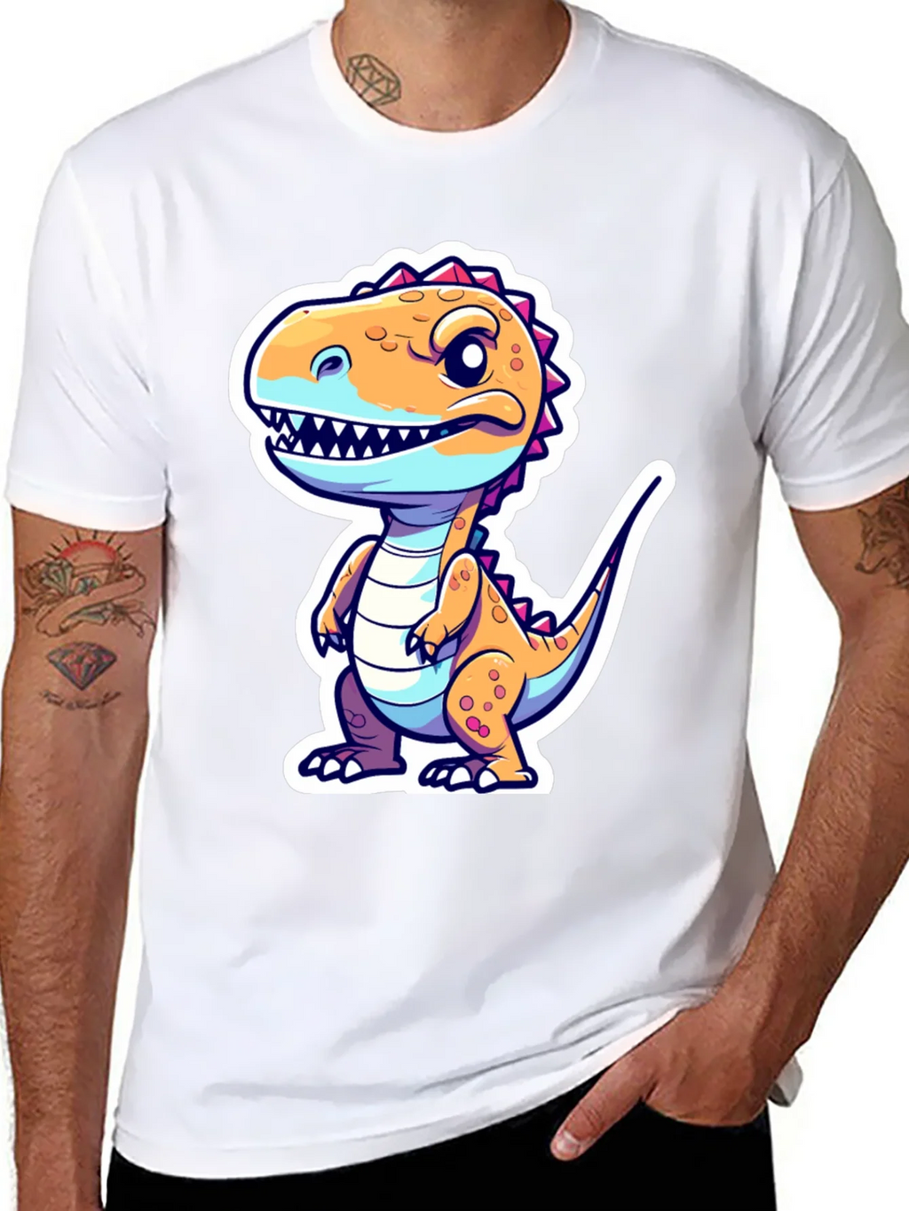 Cartoon Dinosaur Graphic Tee - Black