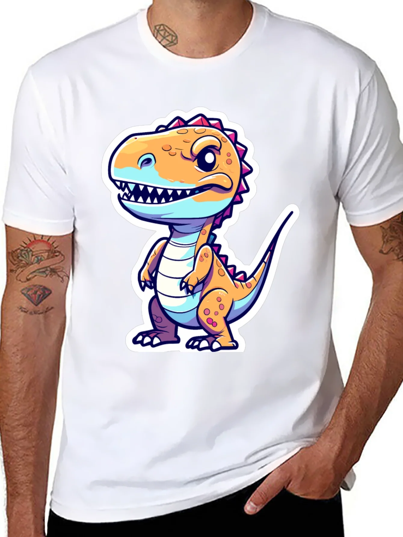 Cartoon Dinosaur Graphic Tee - Black