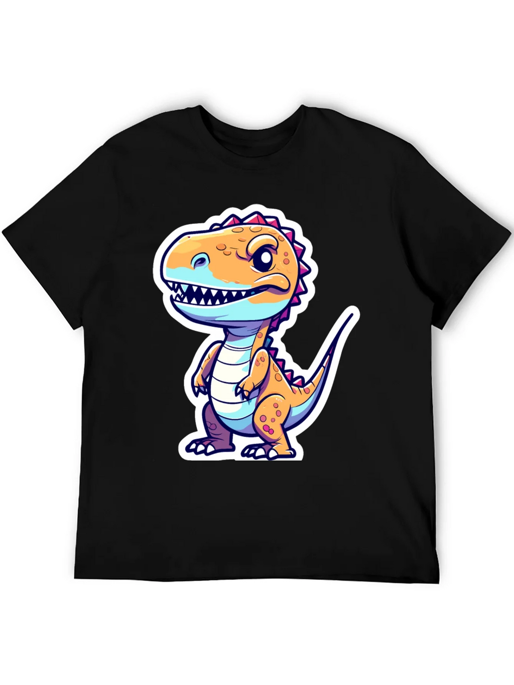 Cartoon Dinosaur Graphic Tee - Black