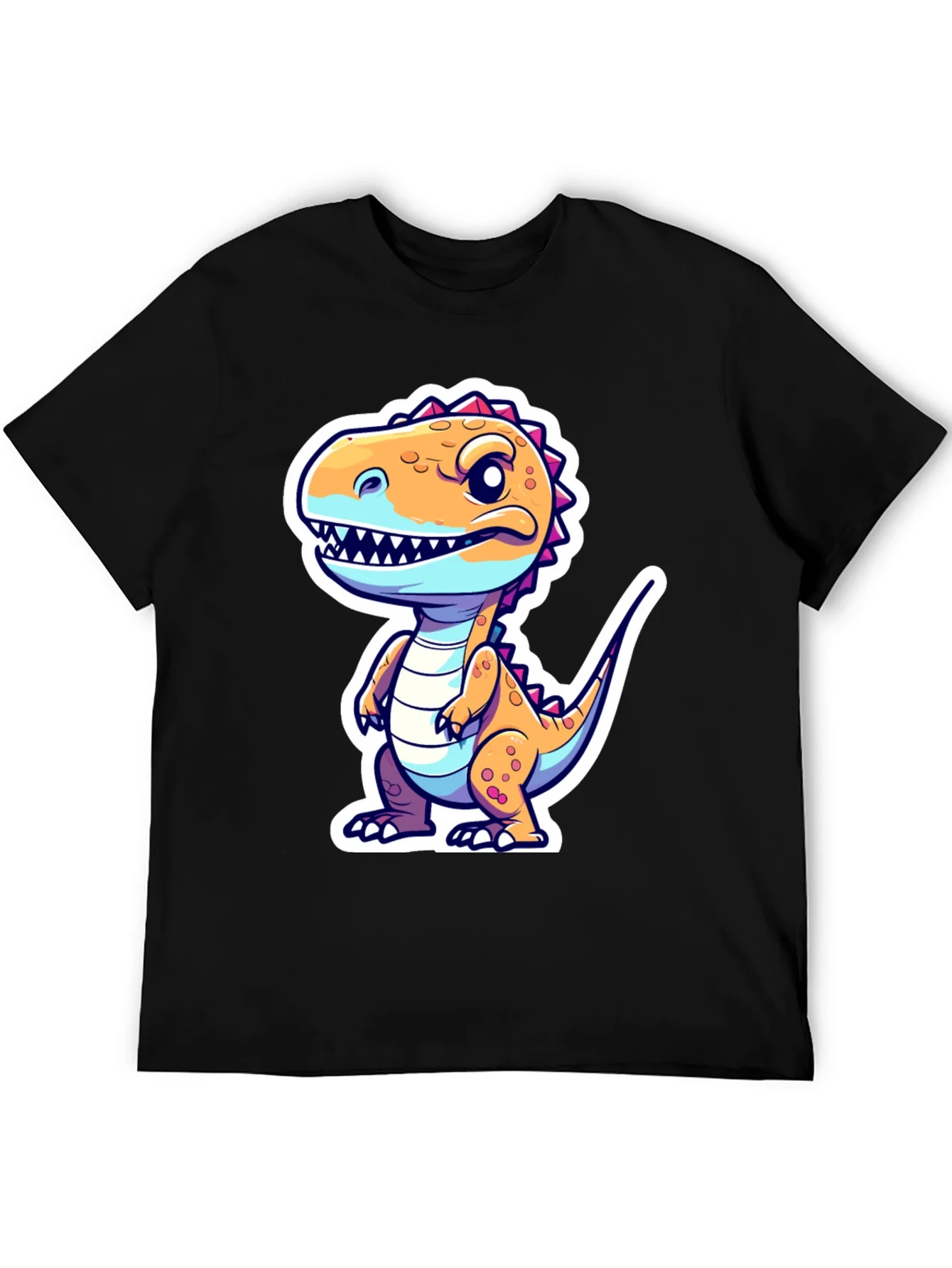 Cartoon Dinosaur Graphic Tee - Black