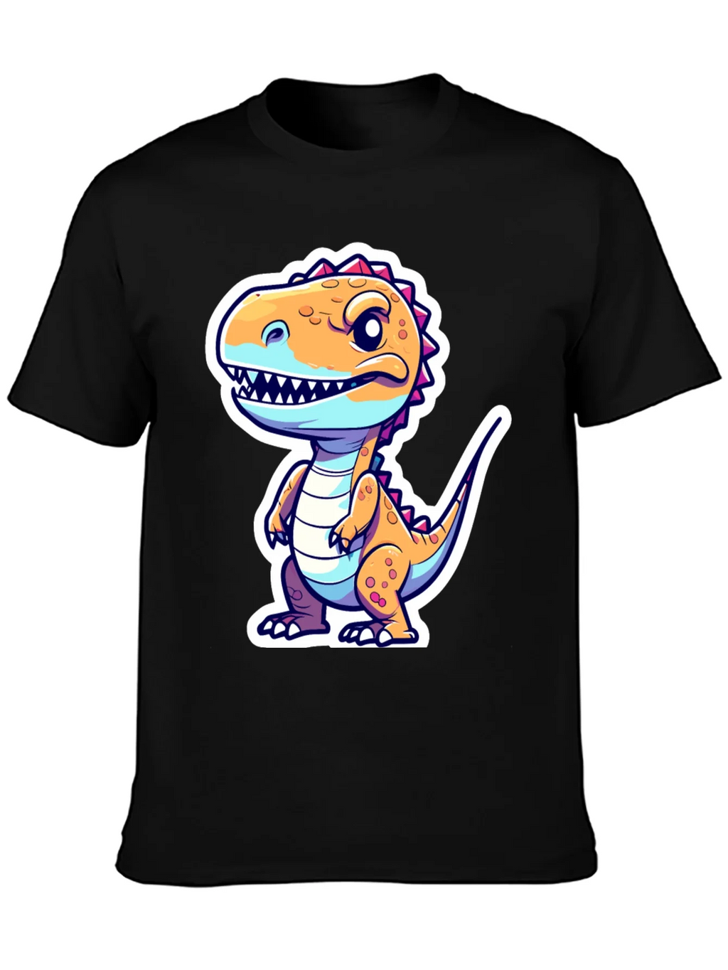 Cartoon Dinosaur Graphic Tee - Black
