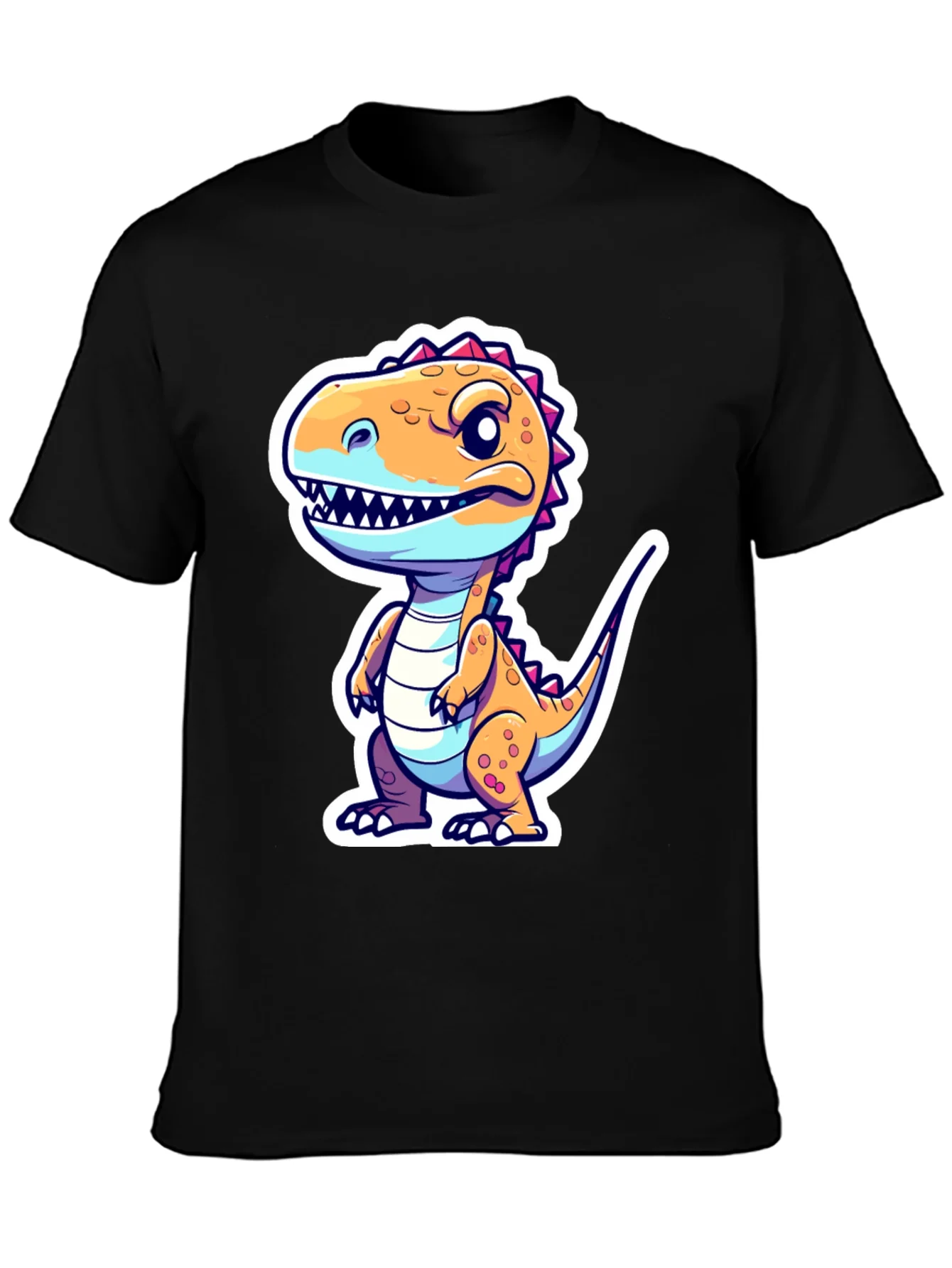 Cartoon Dinosaur Graphic Tee - Black