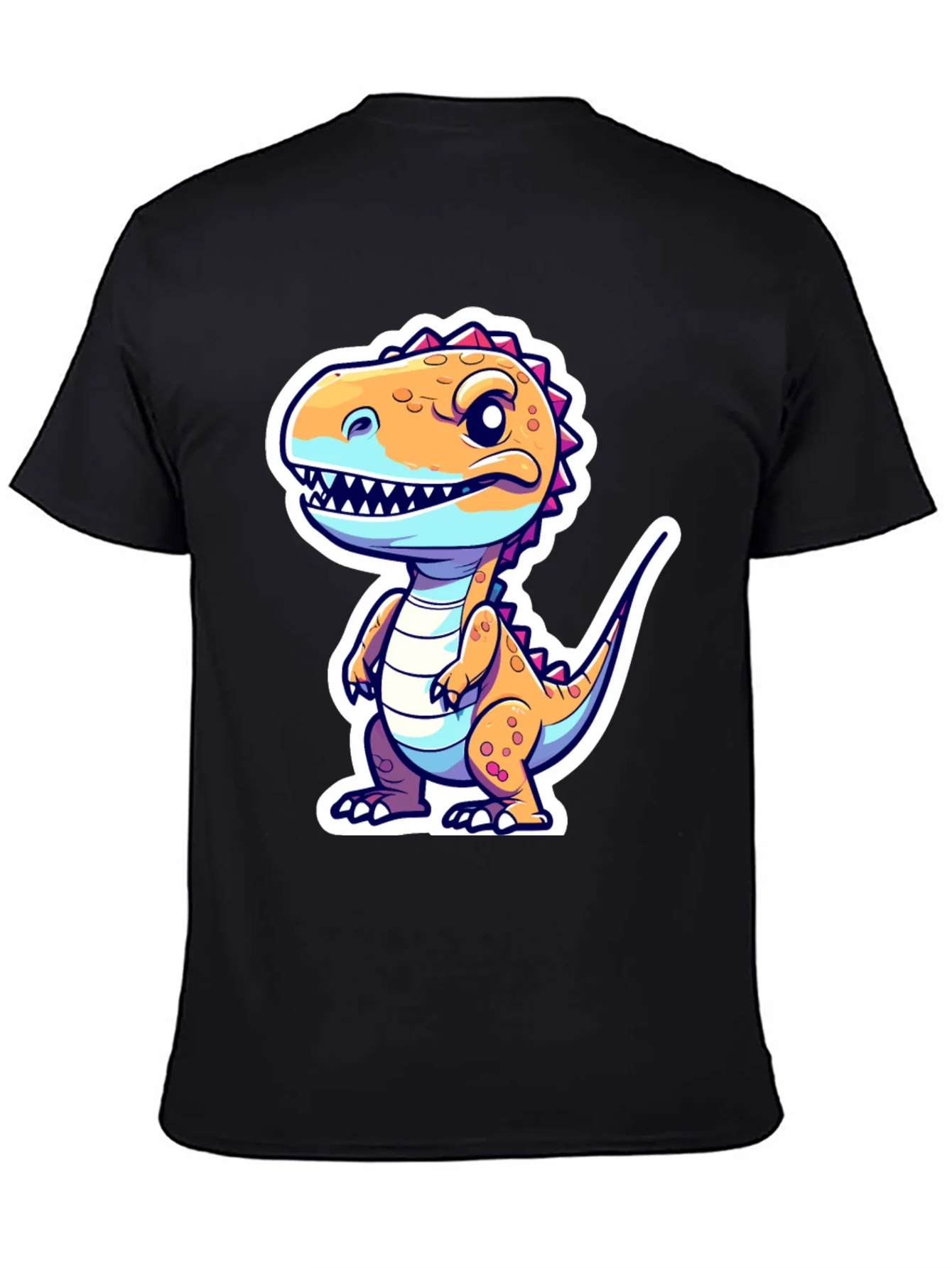Cartoon Dinosaur Graphic Tee - Black