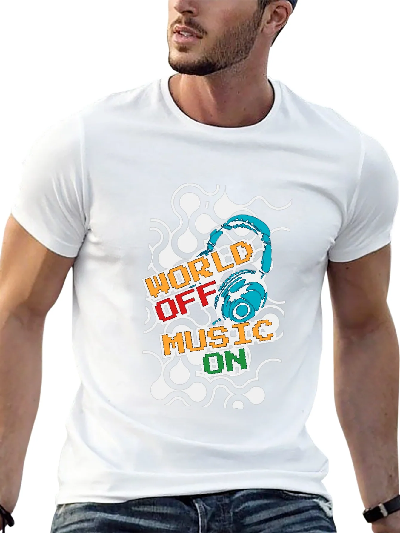 World Off Music On Black T-Shirt