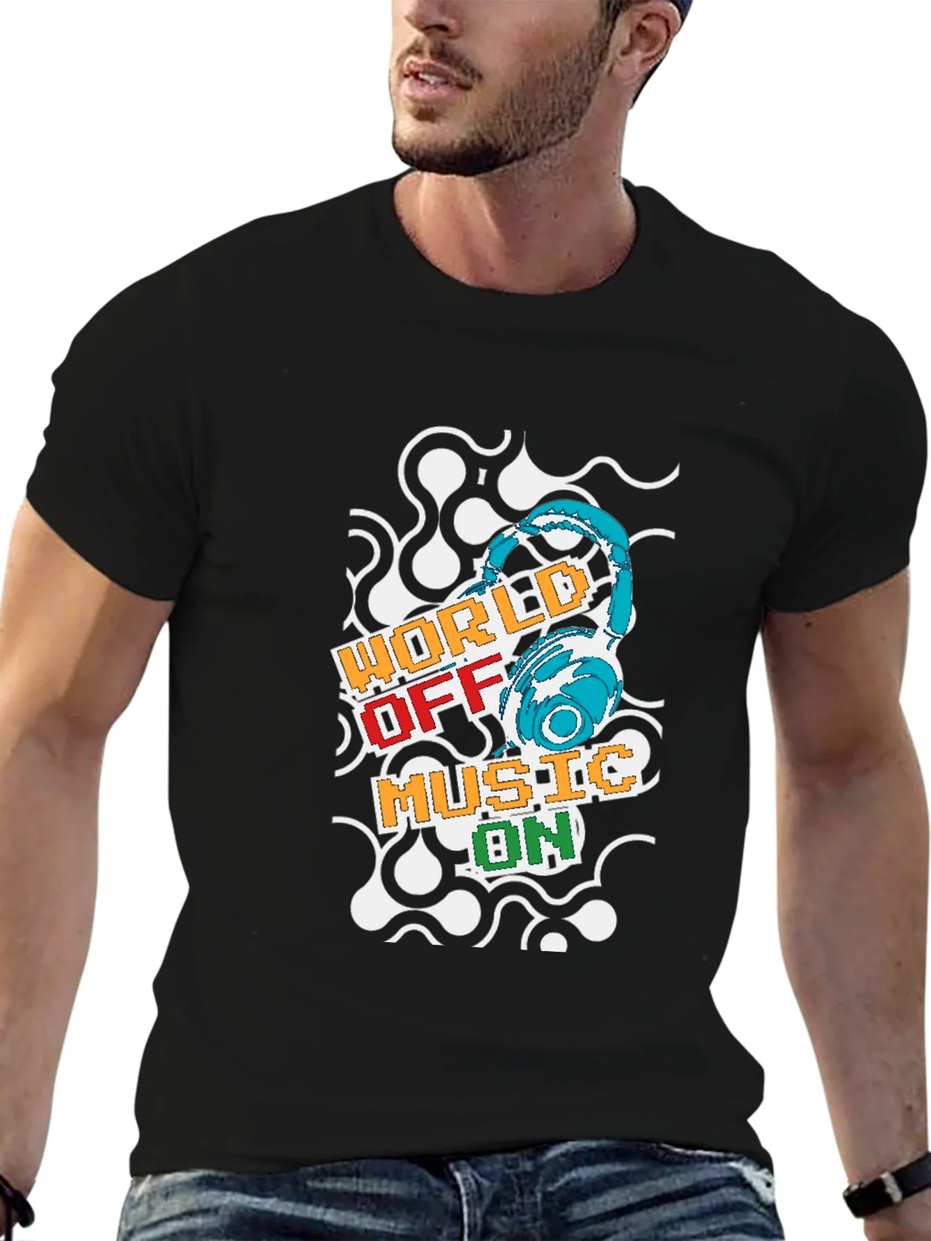 World Off Music On Black T-Shirt