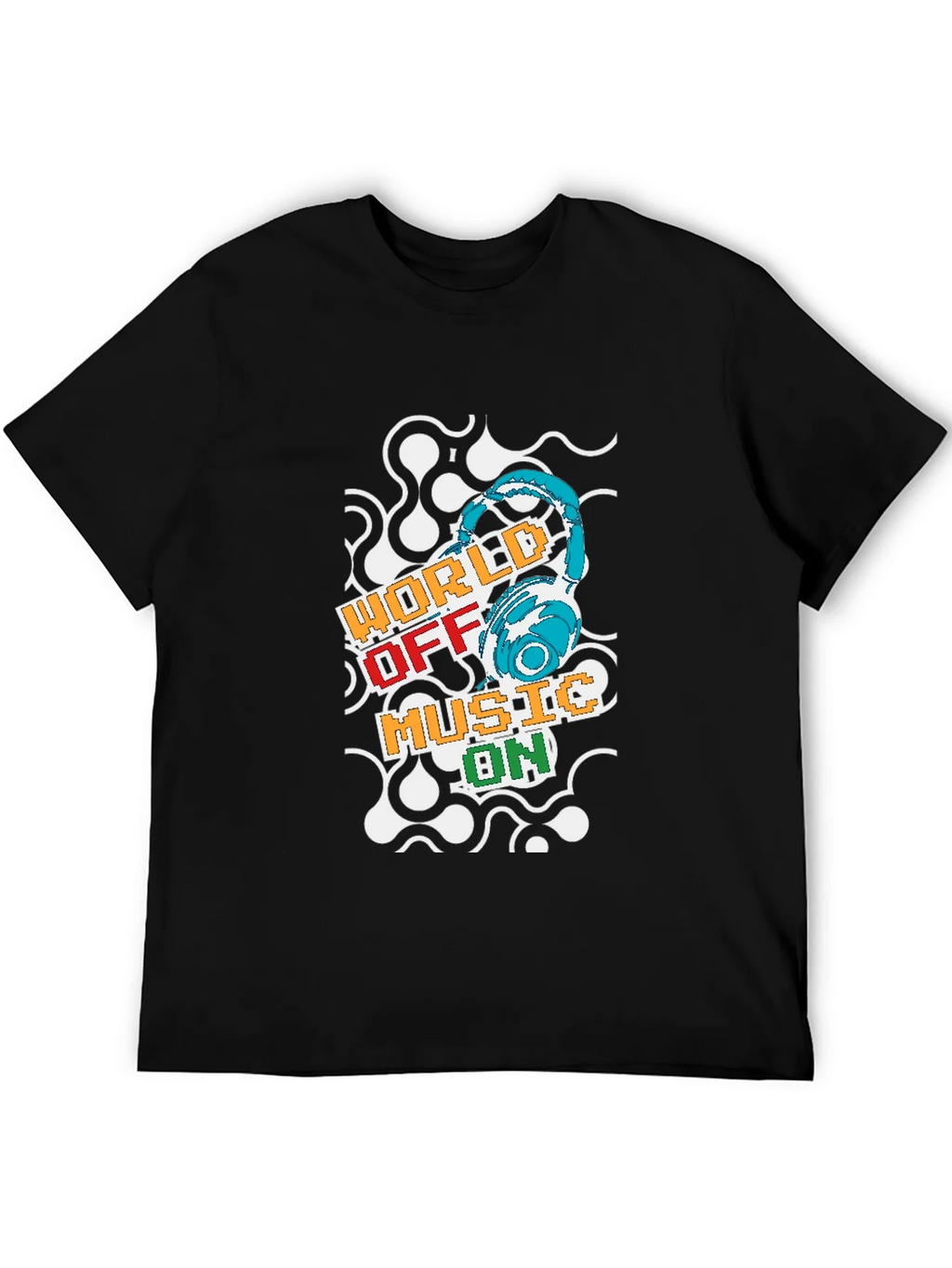 World Off Music On Black T-Shirt