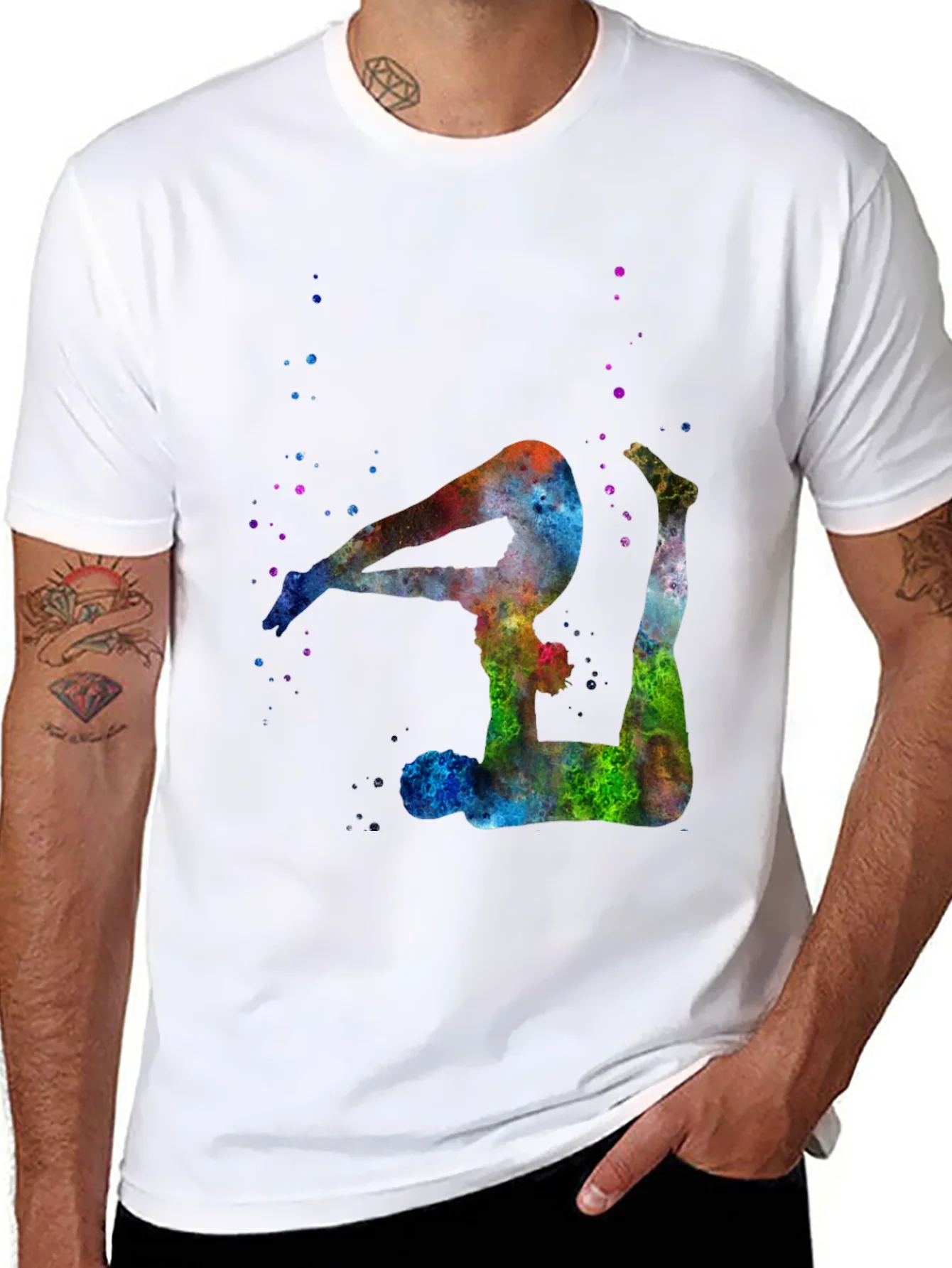 Watercolor Yoga Pose Black T-Shirt