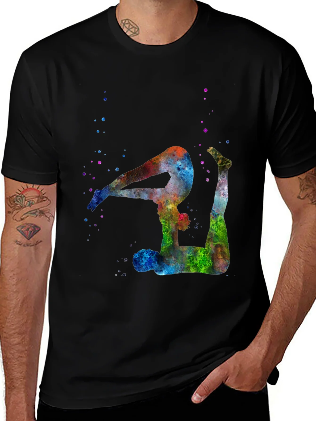 Watercolor Yoga Pose Black T-Shirt