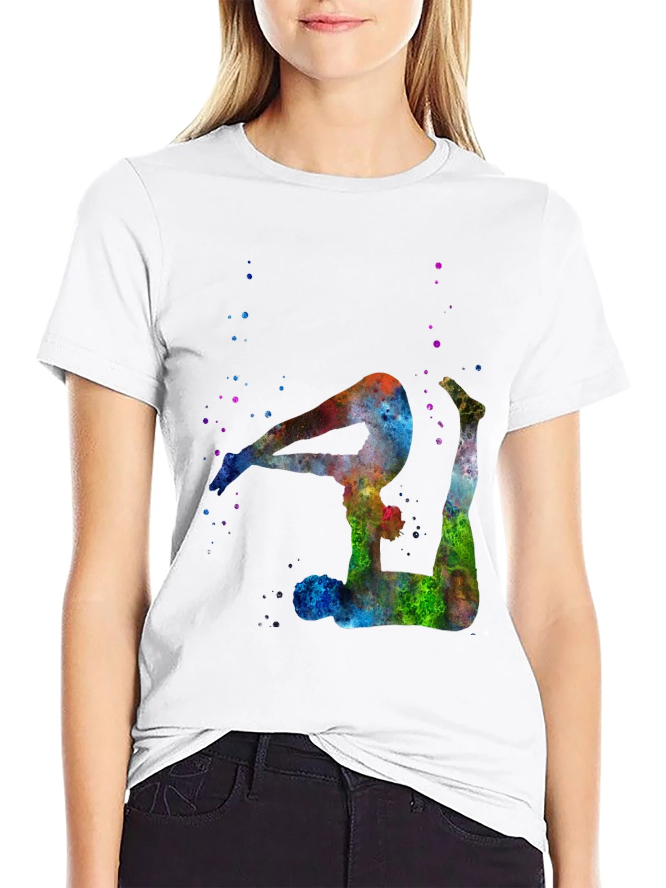Watercolor Yoga Pose Black T-Shirt