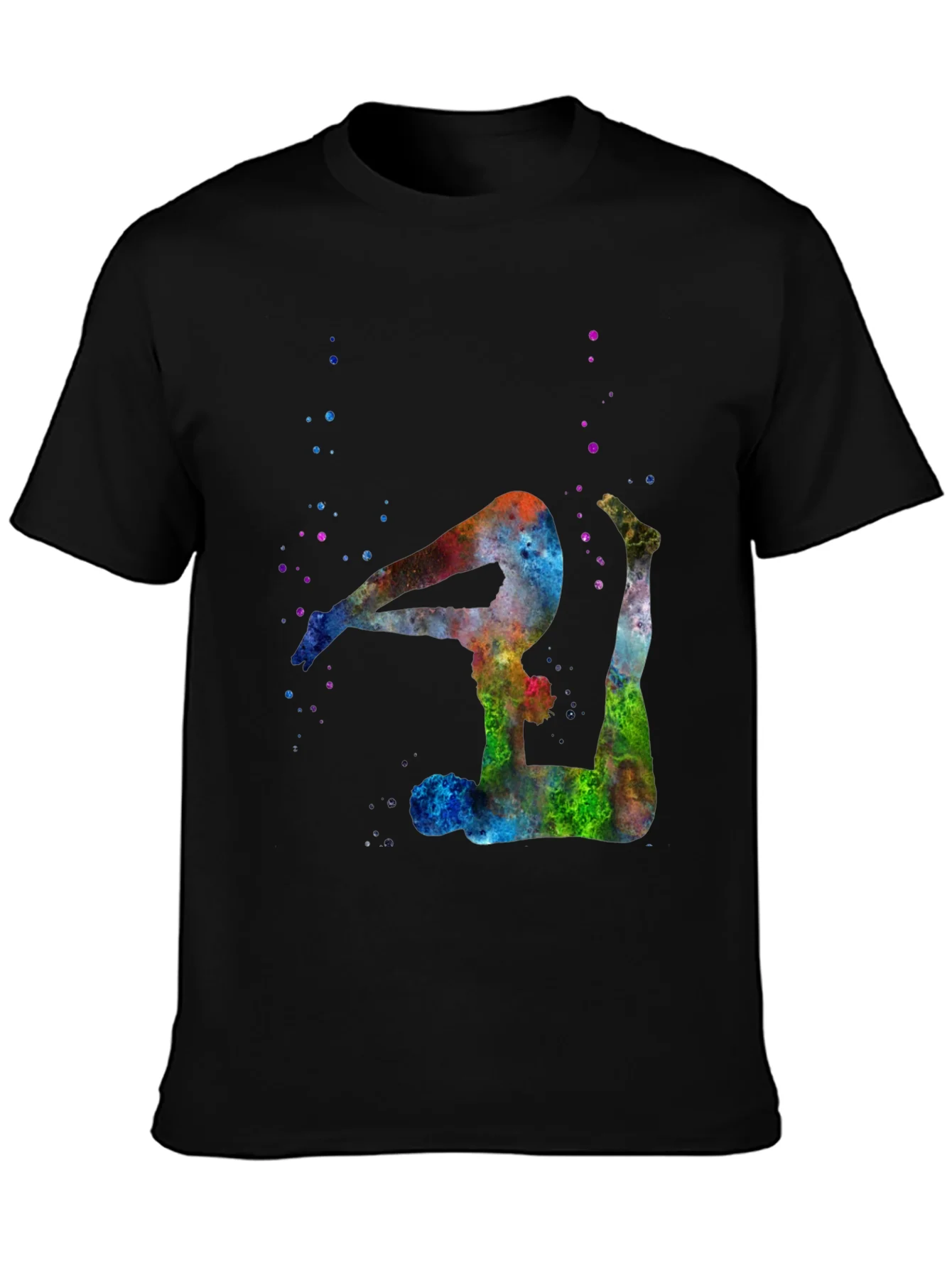 Watercolor Yoga Pose Black T-Shirt