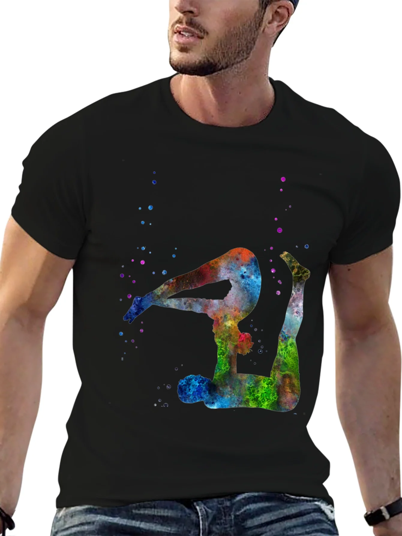 Watercolor Yoga Pose Black T-Shirt