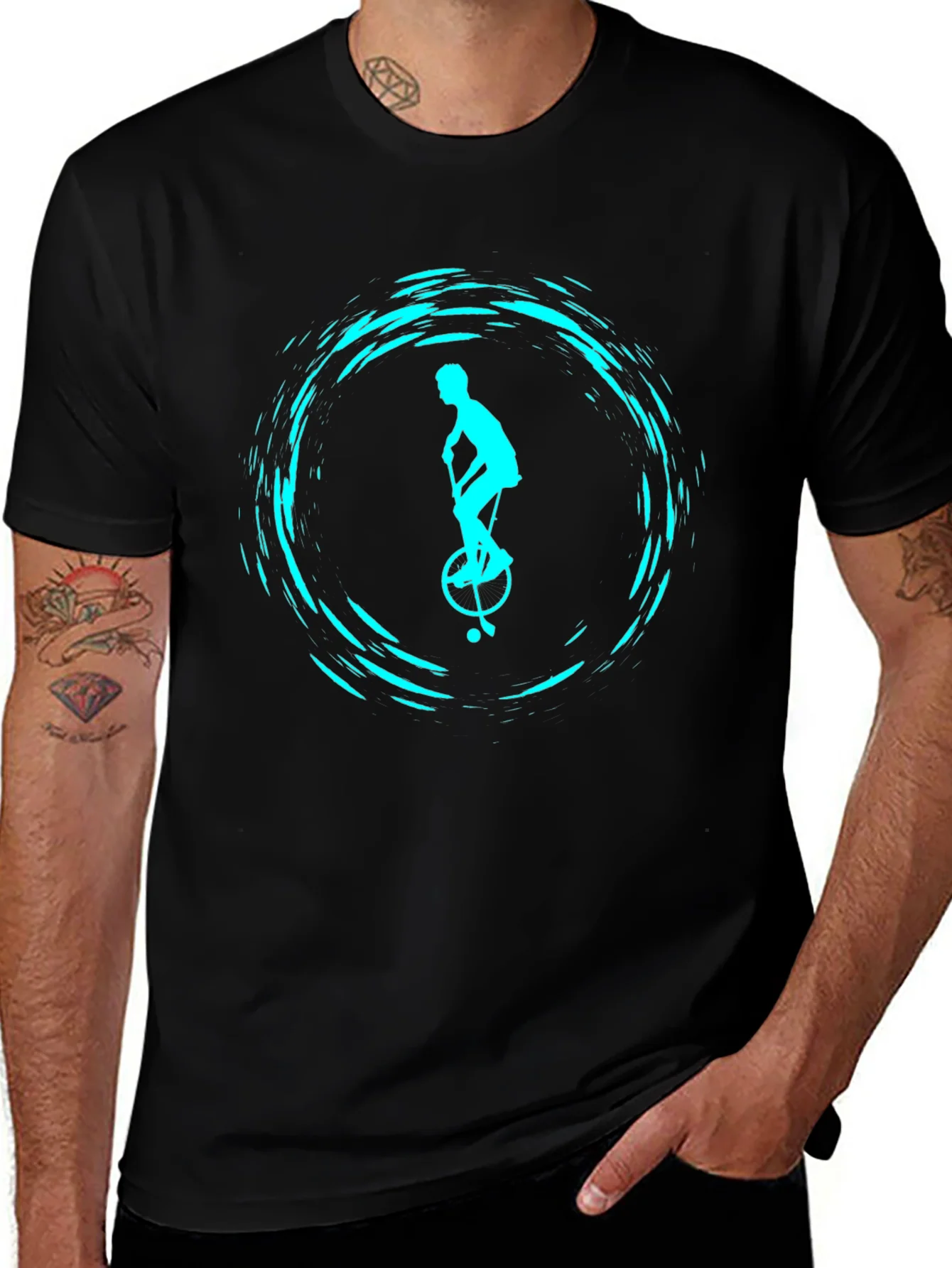 Unicyclist Graphic Tee - Cool Black T-Shirt