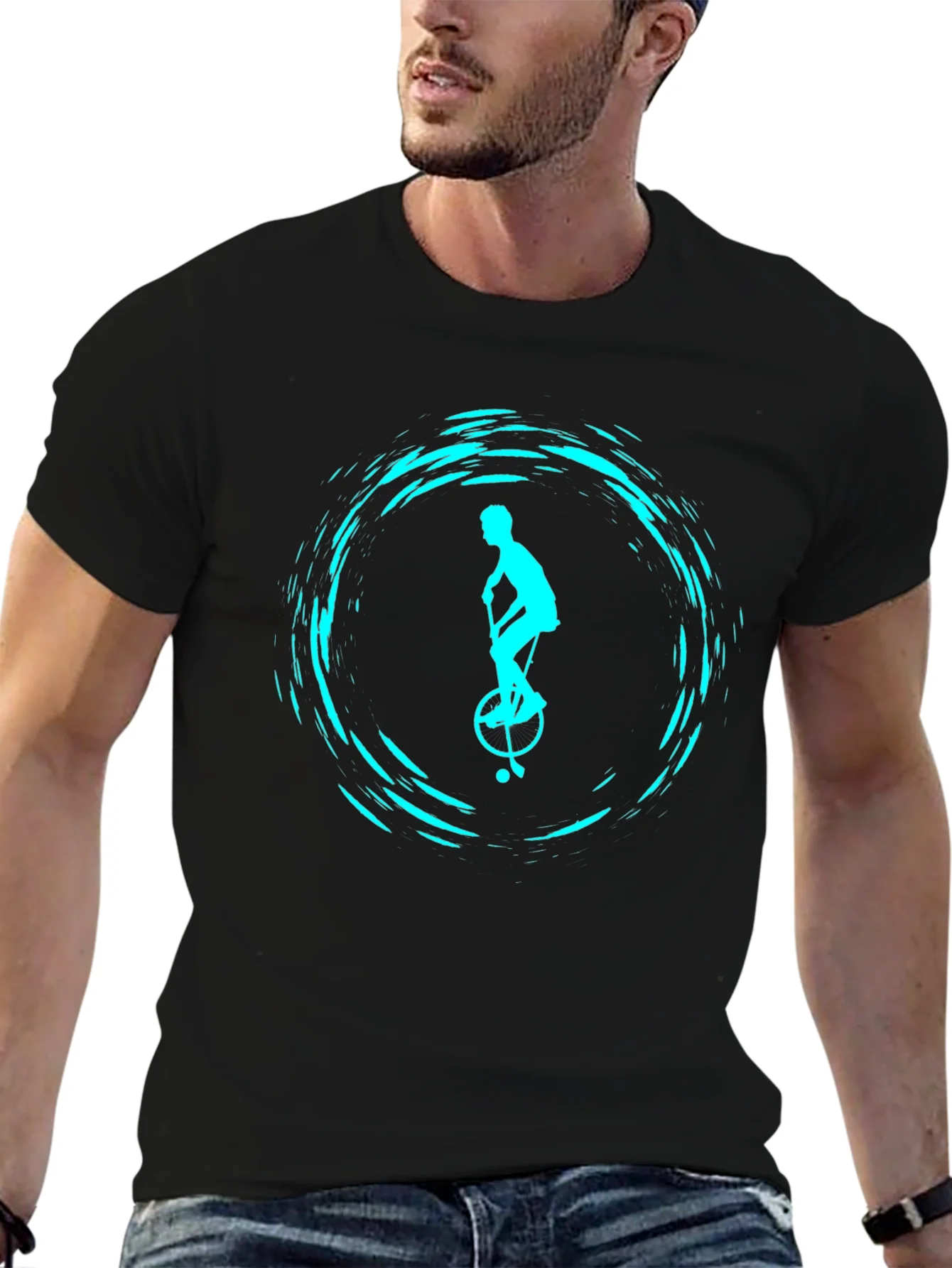 Unicyclist Graphic Tee - Cool Black T-Shirt