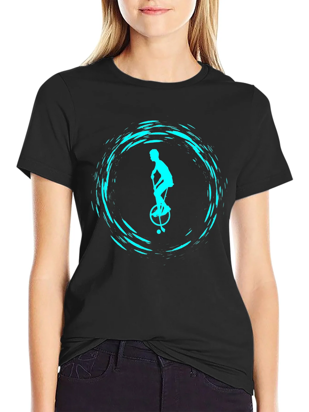 Unicyclist Graphic Tee - Cool Black T-Shirt