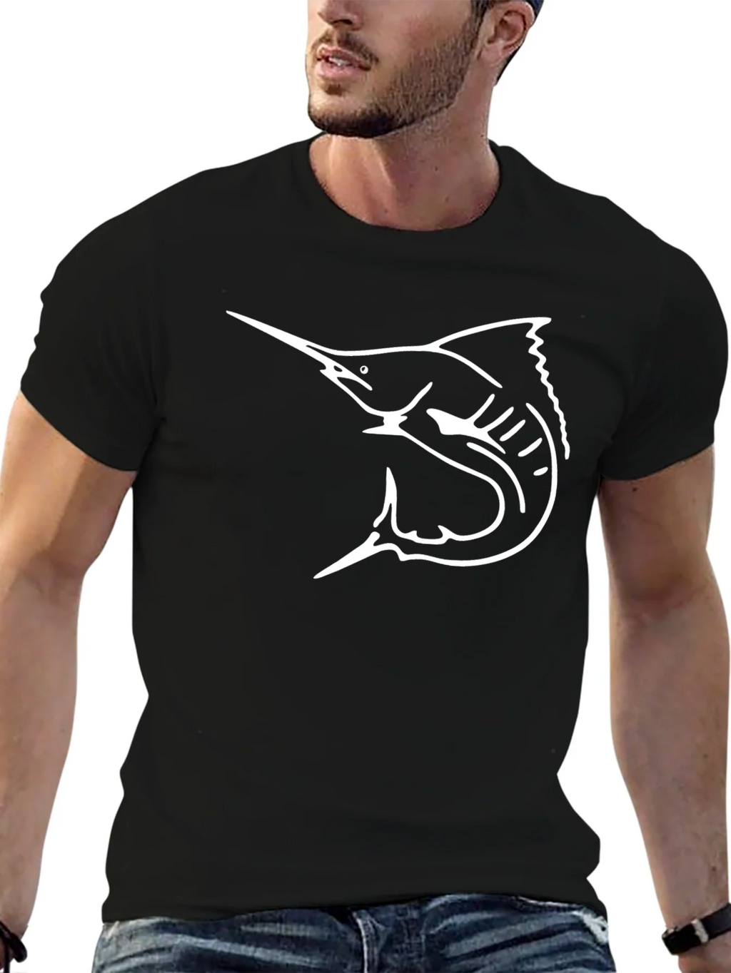 Marlin Fish Graphic Tee - Black Cotton T-Shirt