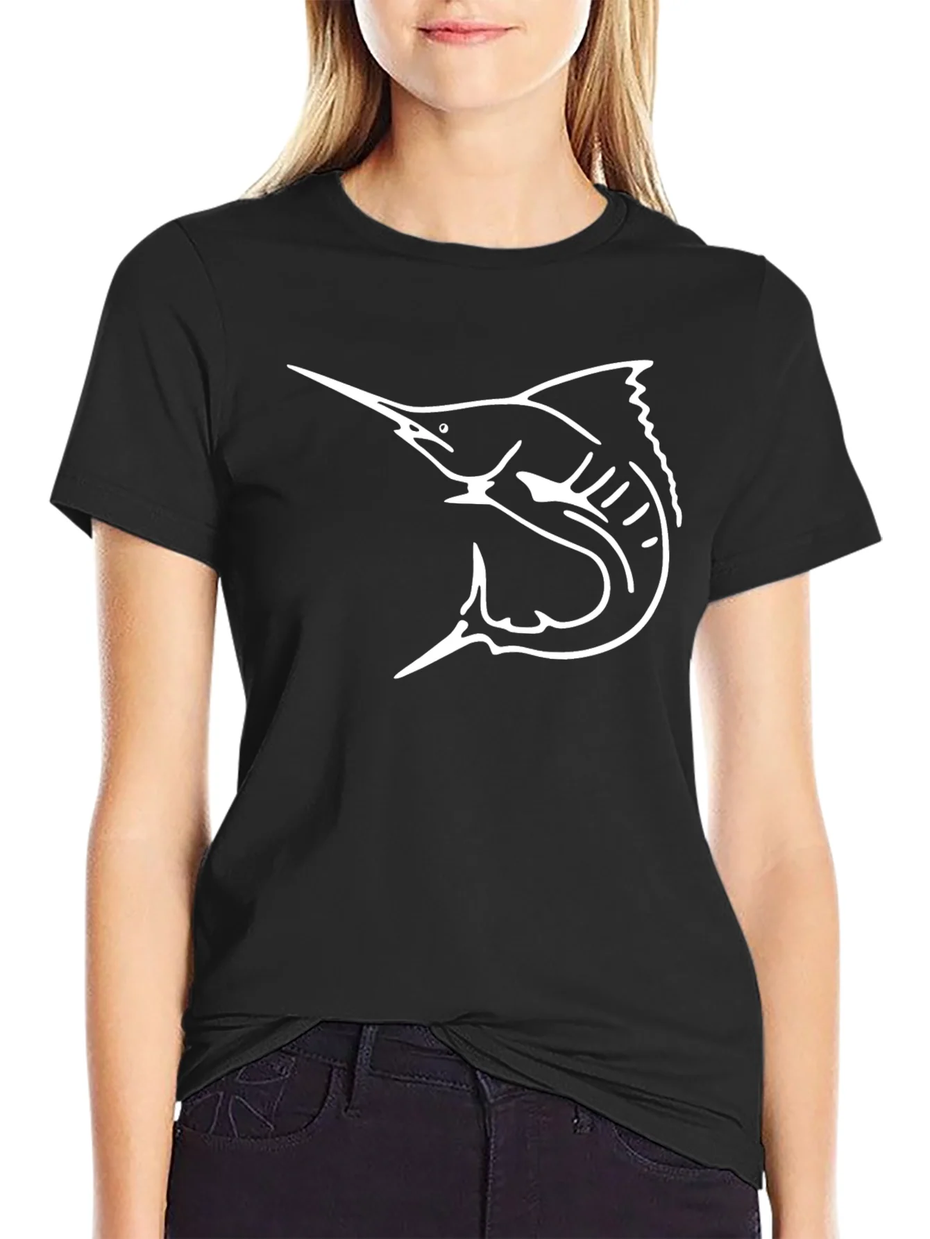 Marlin Fish Graphic Tee - Black Cotton T-Shirt