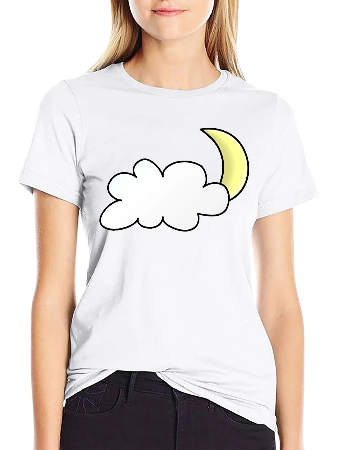 Cloud & Moon Graphic Tee - Black Cotton Comfort