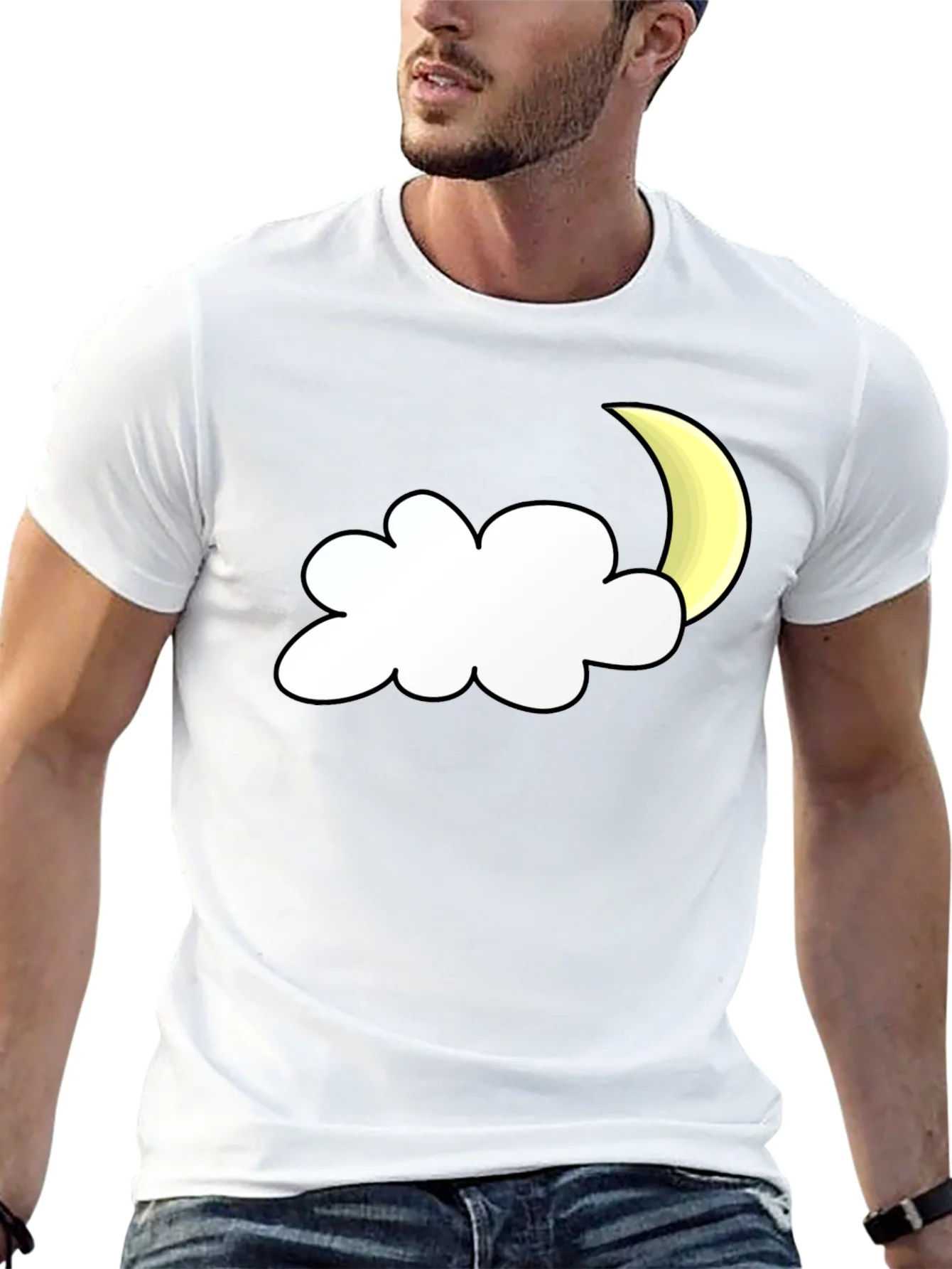 Cloud & Moon Graphic Tee - Black Cotton Comfort