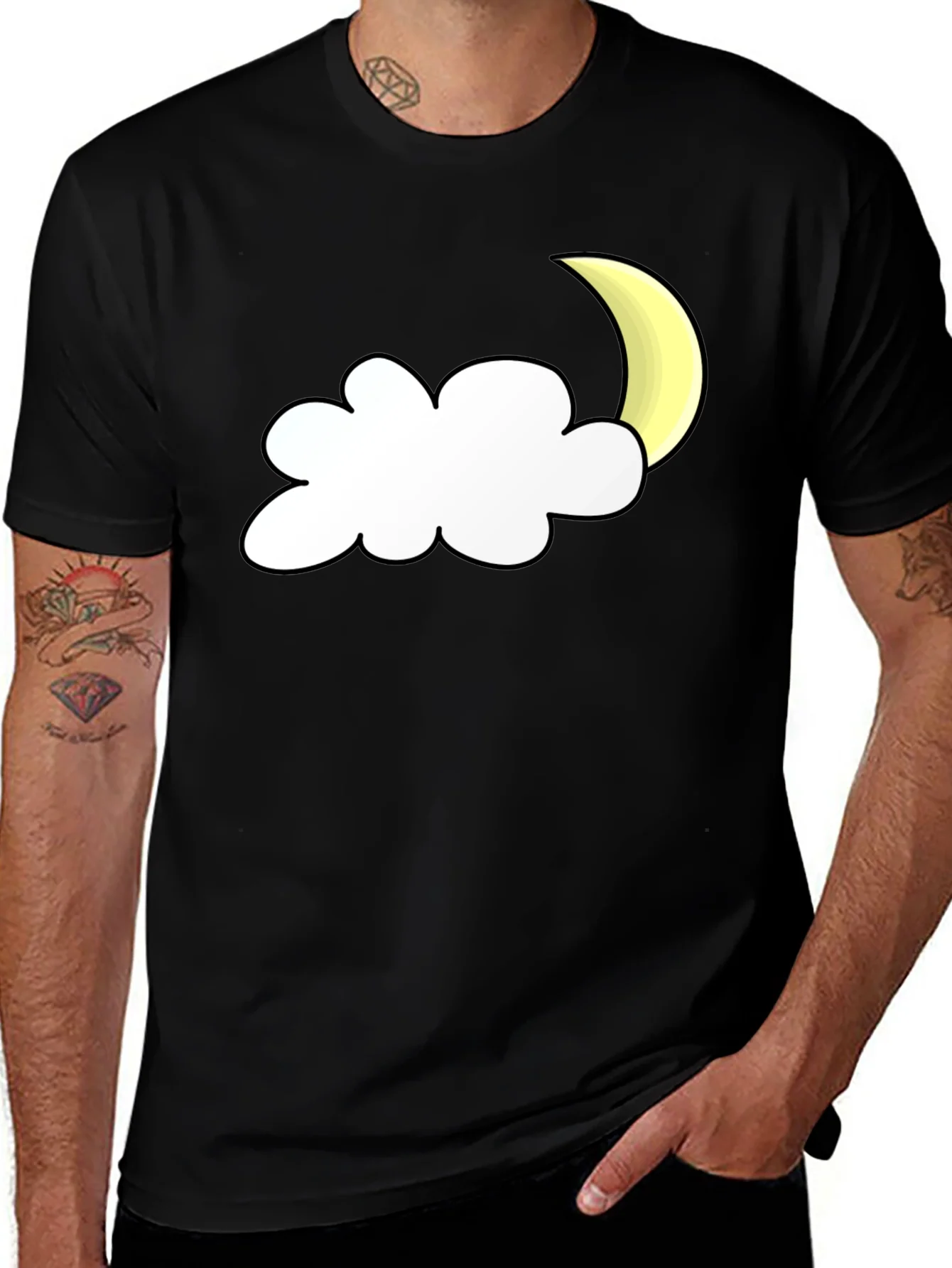 Cloud & Moon Graphic Tee - Black Cotton Comfort