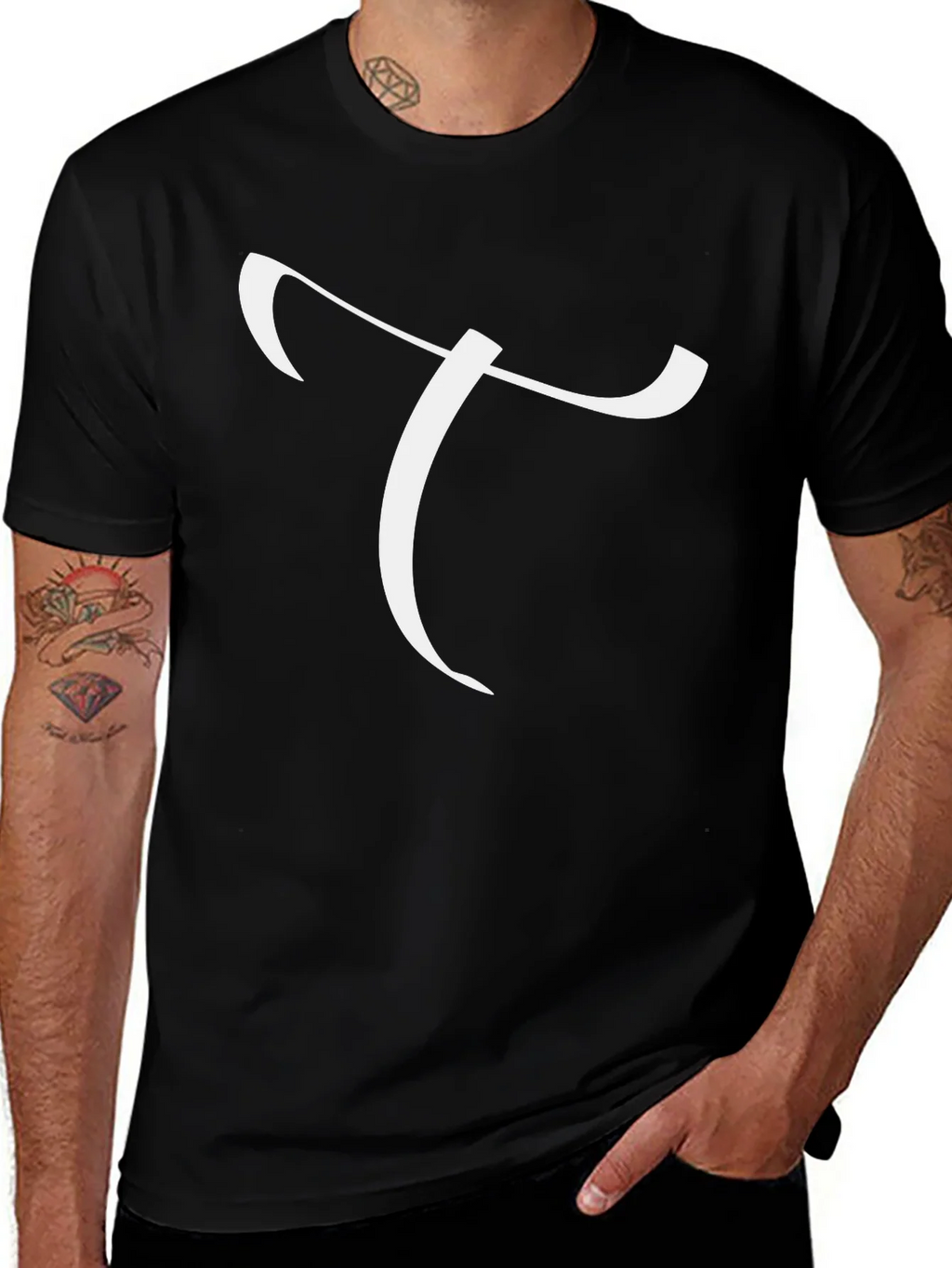Elegant Letter T Graphic Tee - Black