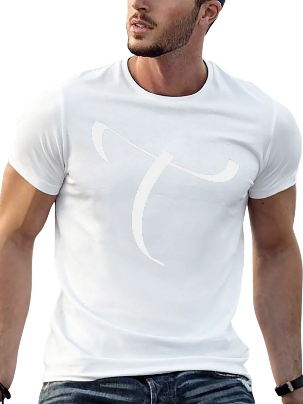 Elegant Letter T Graphic Tee - Black