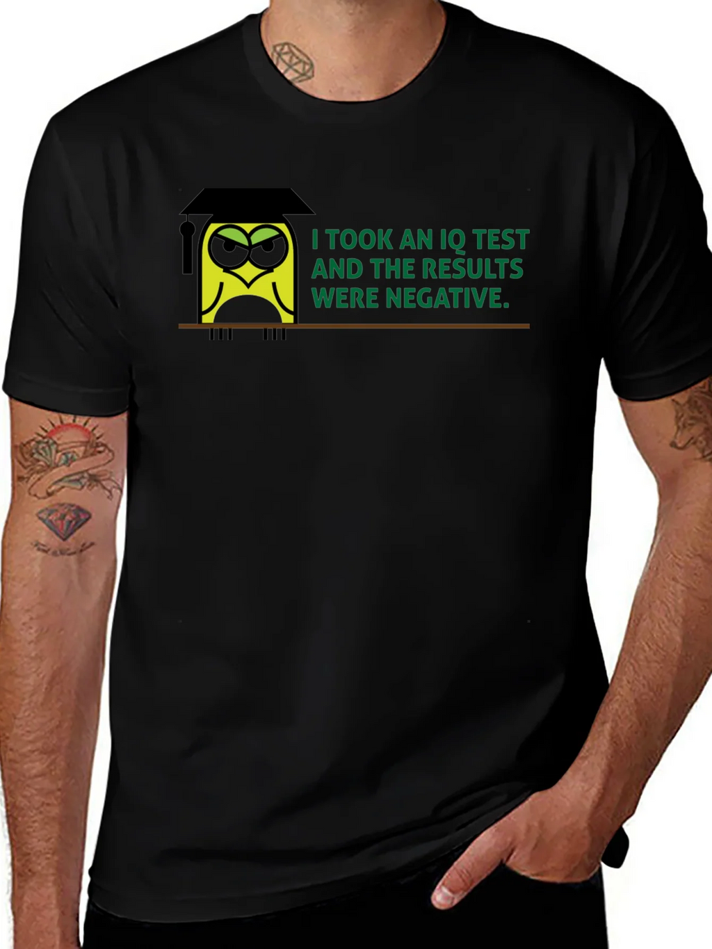 Negative IQ Test Owl Humor Graphic T-Shirt