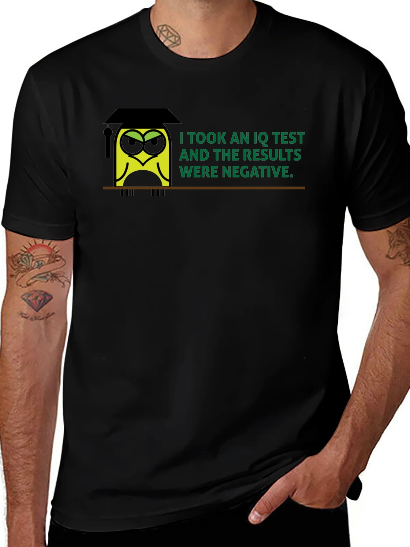 Negative IQ Test Owl Humor Graphic T-Shirt
