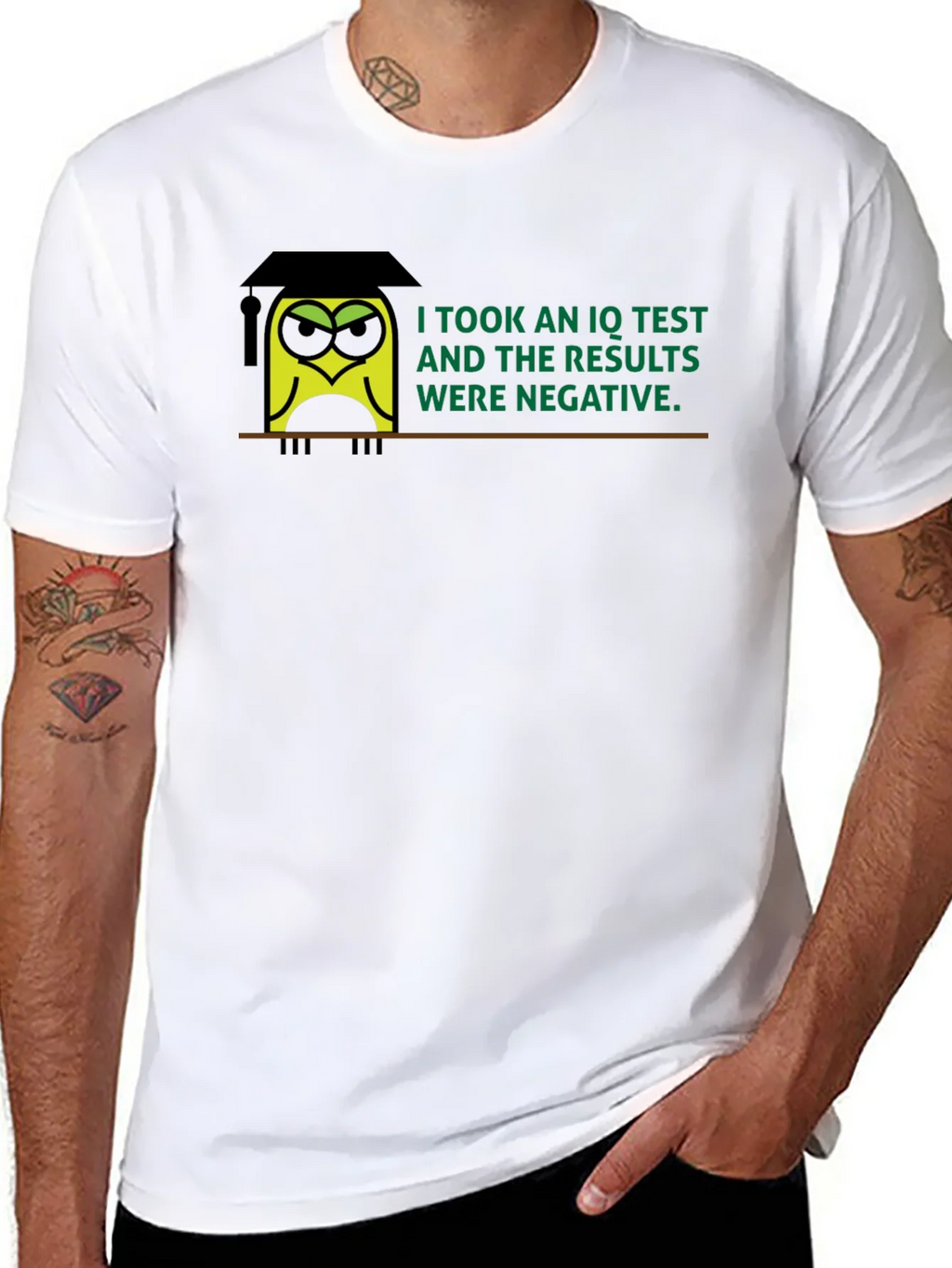 Negative IQ Test Owl Humor Graphic T-Shirt