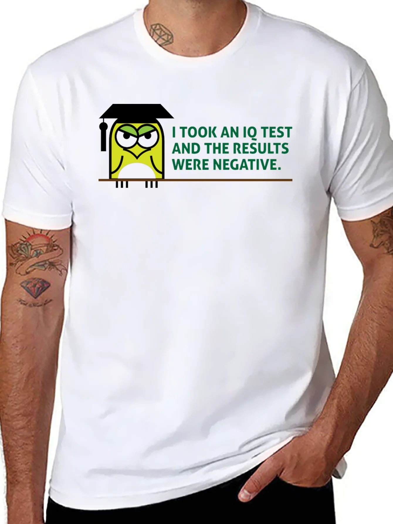 Negative IQ Test Owl Humor Graphic T-Shirt