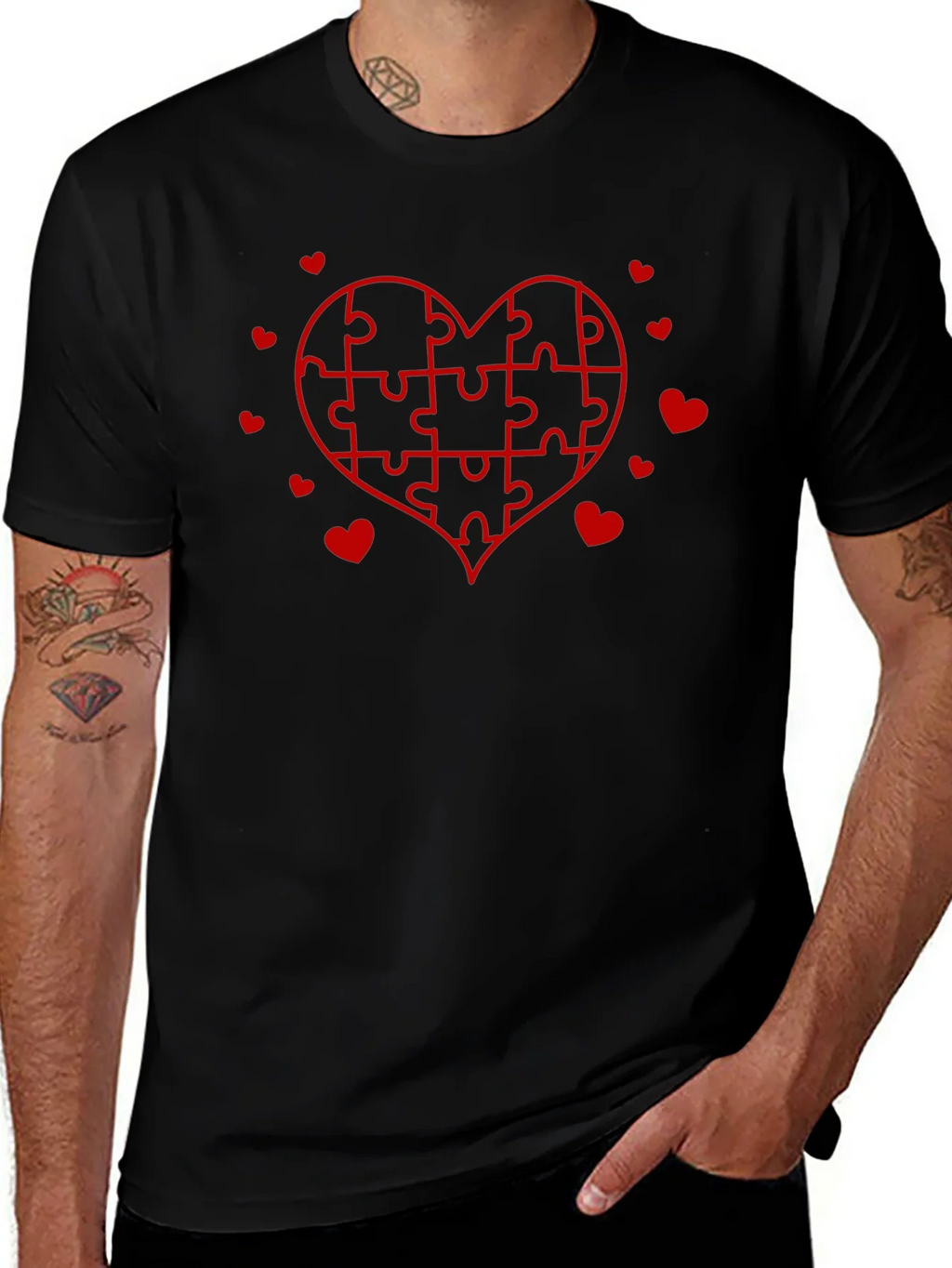 Heart Puzzle Graphic Tee - Black