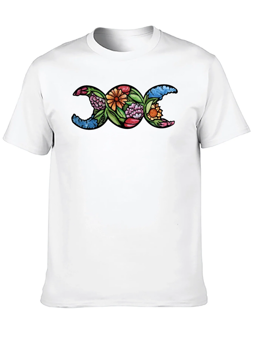 Floral Triple Moon Goddess T-Shirt - Black